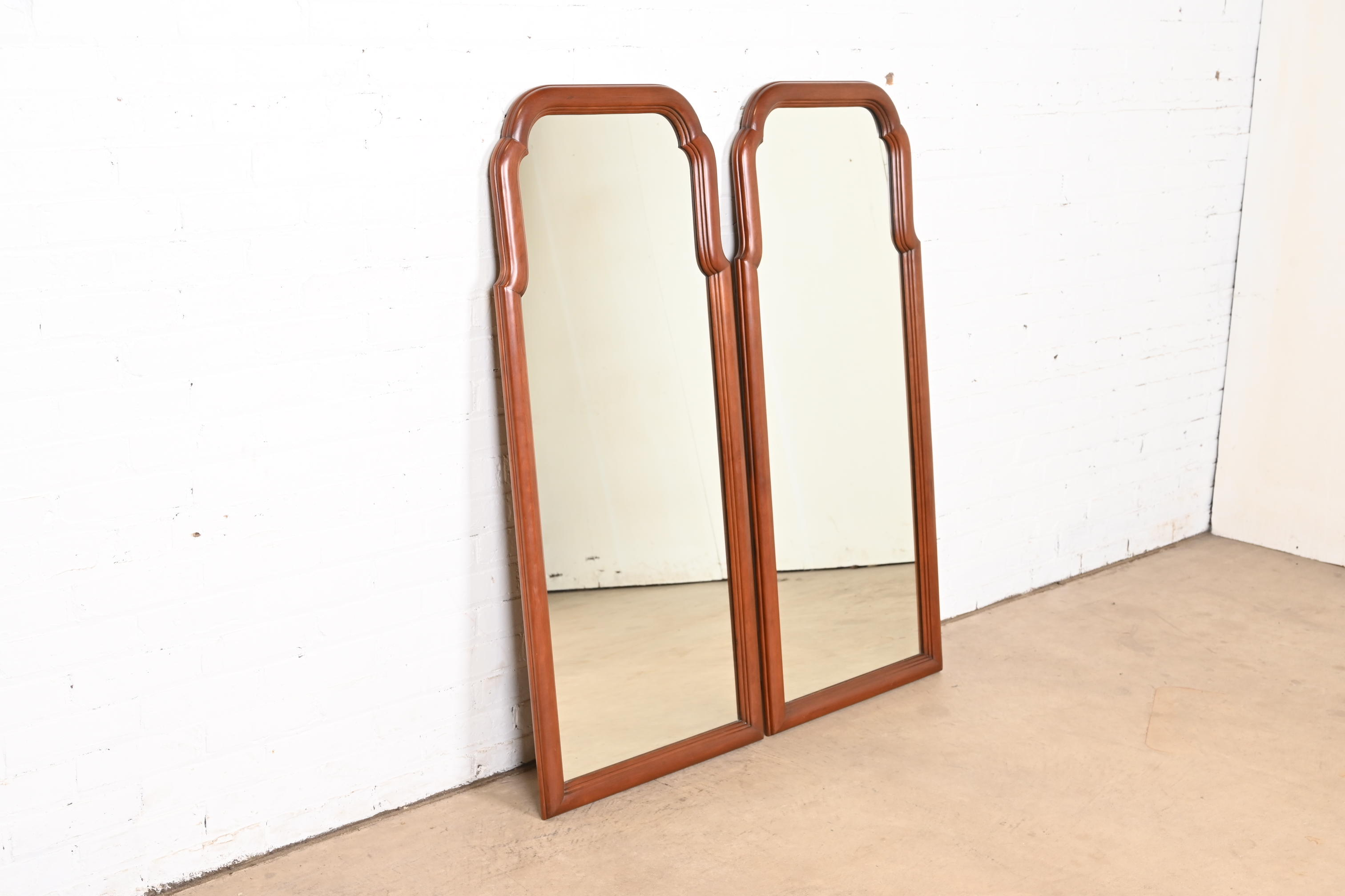 Henkel Harris Carved Solid Cherry Wood Framed Tall Wall Mirrors, Pair - Image 4