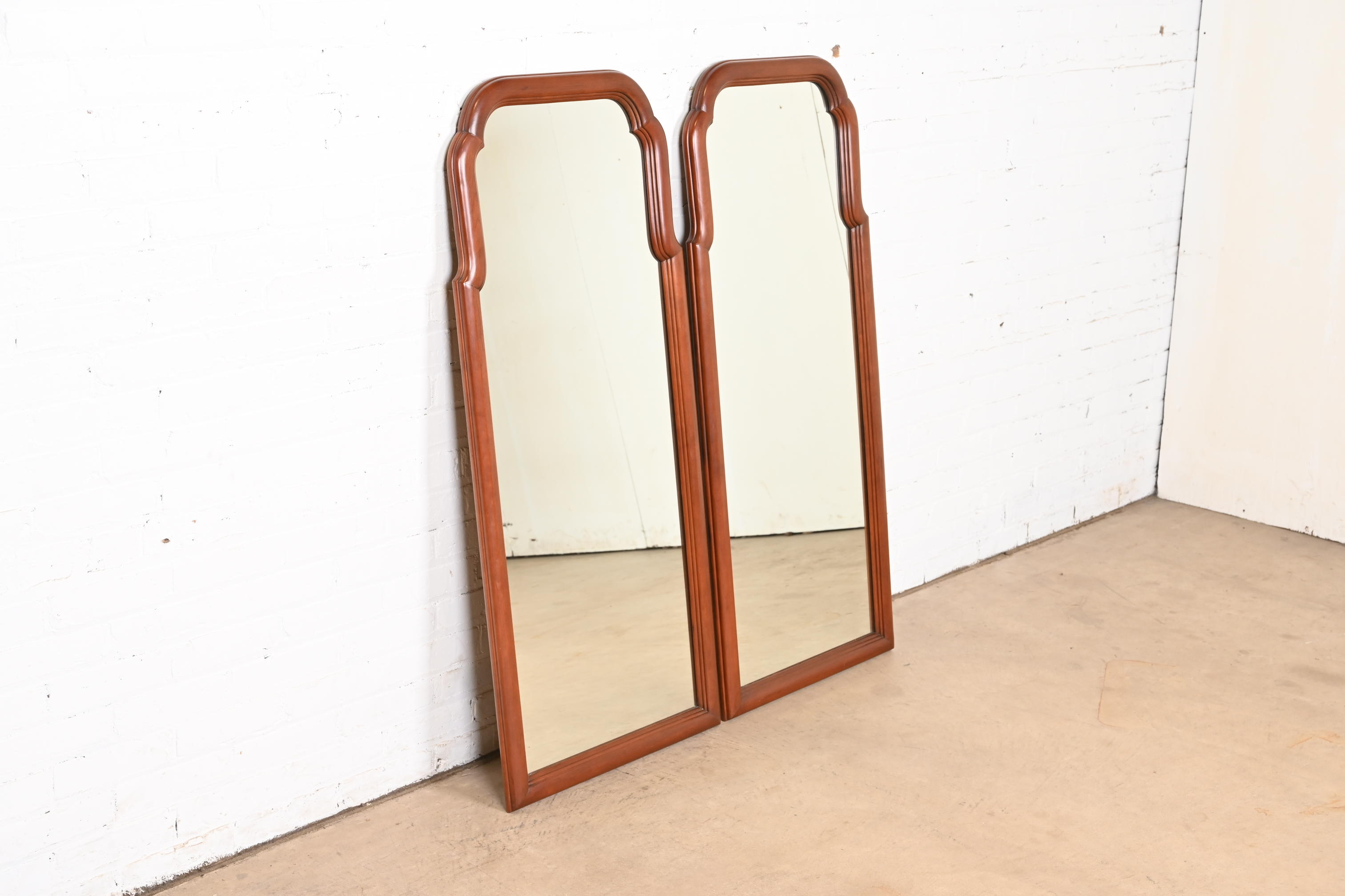 Henkel Harris Carved Solid Cherry Wood Framed Tall Wall Mirrors, Pair - Image 5