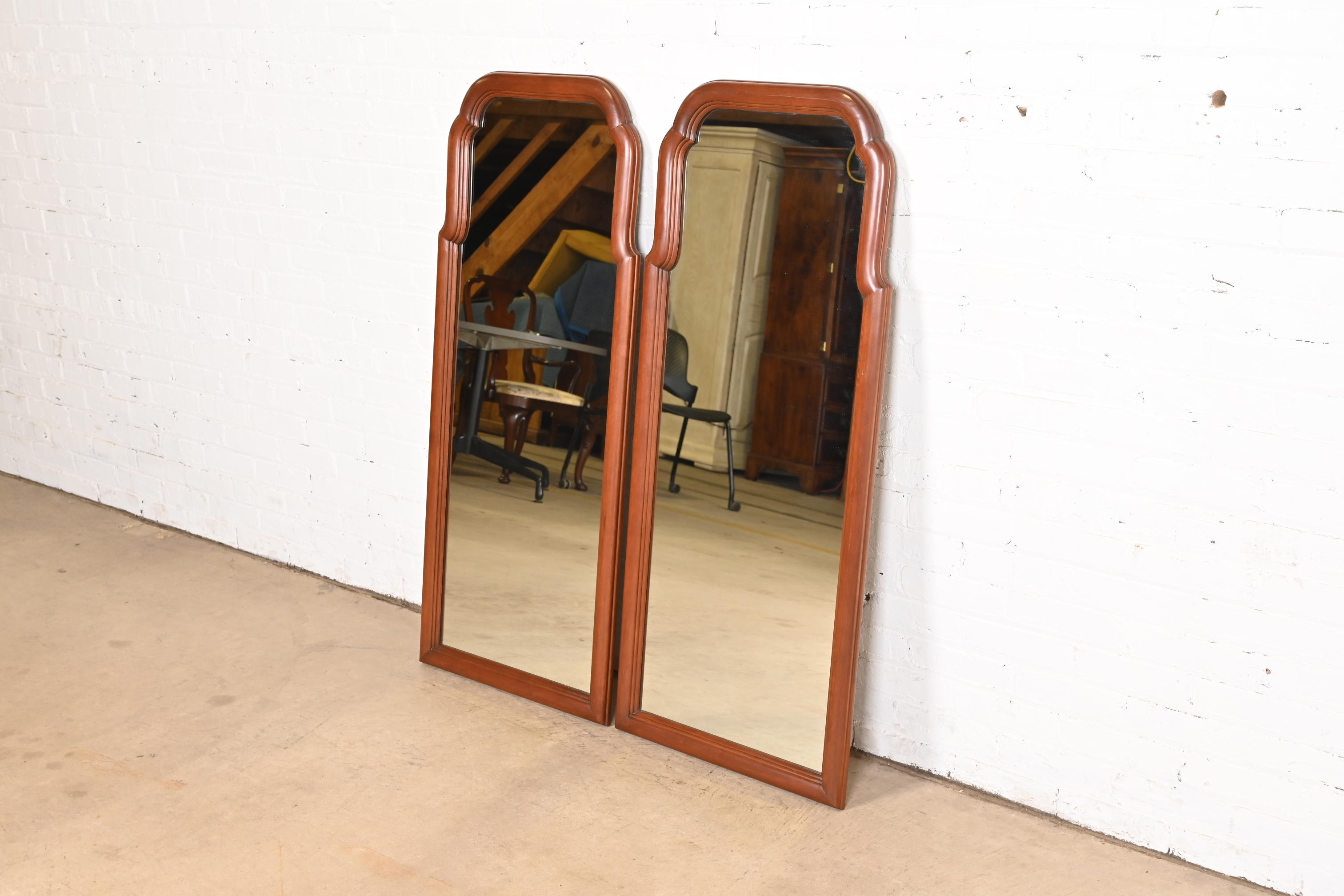 Henkel Harris Carved Solid Cherry Wood Framed Tall Wall Mirrors, Pair - Image 3