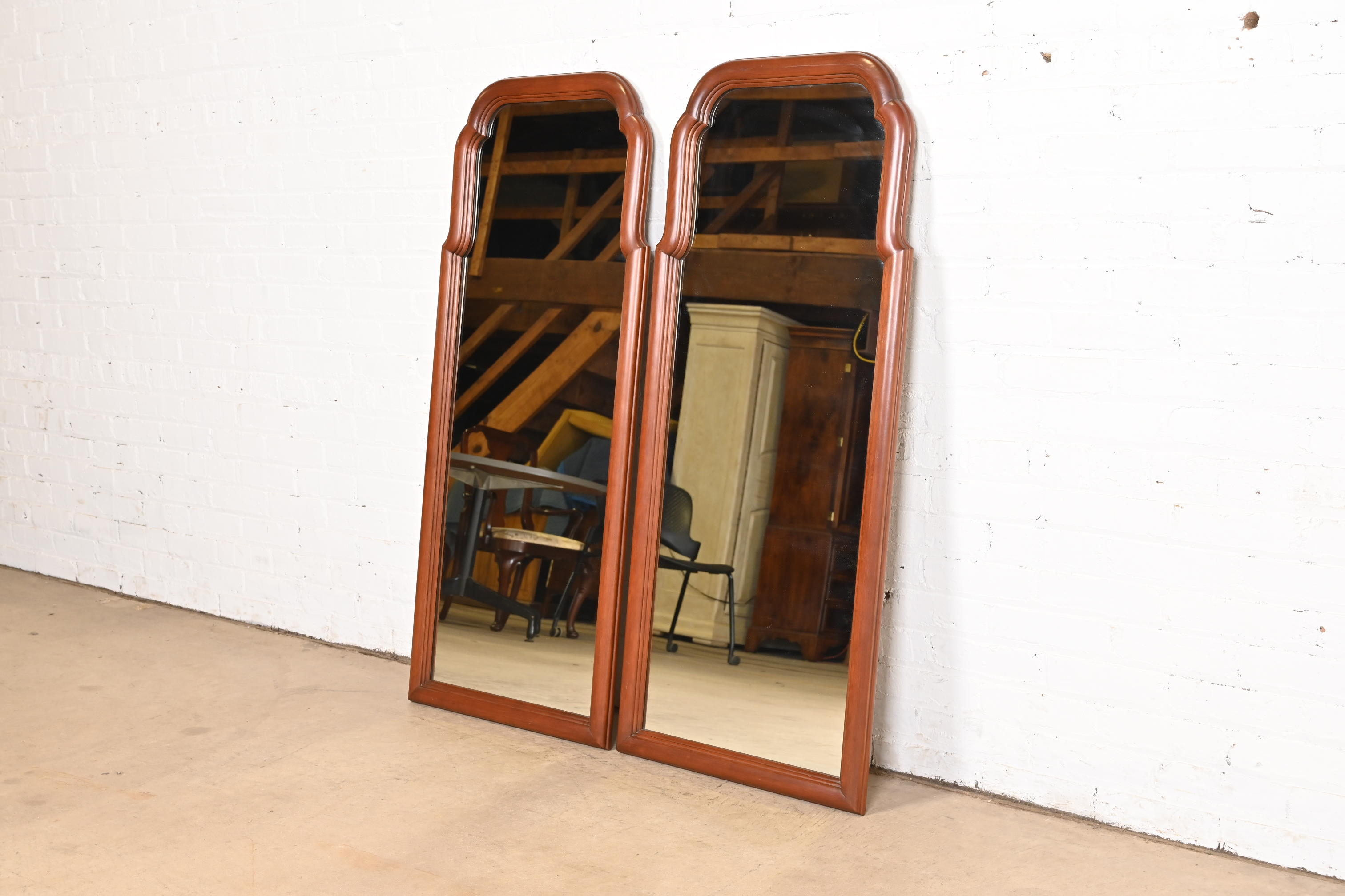 Henkel Harris Carved Solid Cherry Wood Framed Tall Wall Mirrors, Pair - Image 2