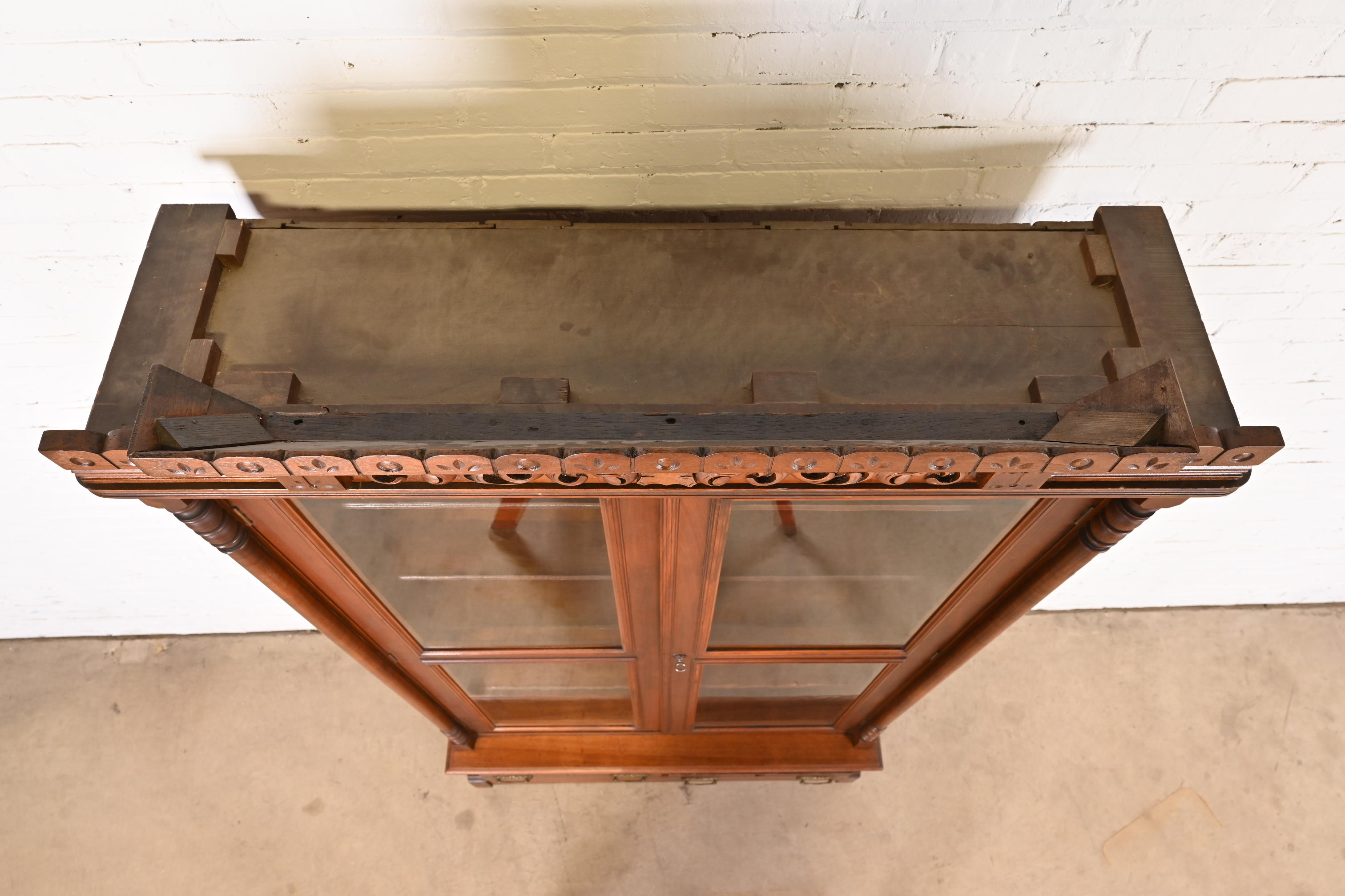Herter Brothers Style Antique Eastlake Victorian Carved Walnut Bookcase, Circa 1880s - Image 9