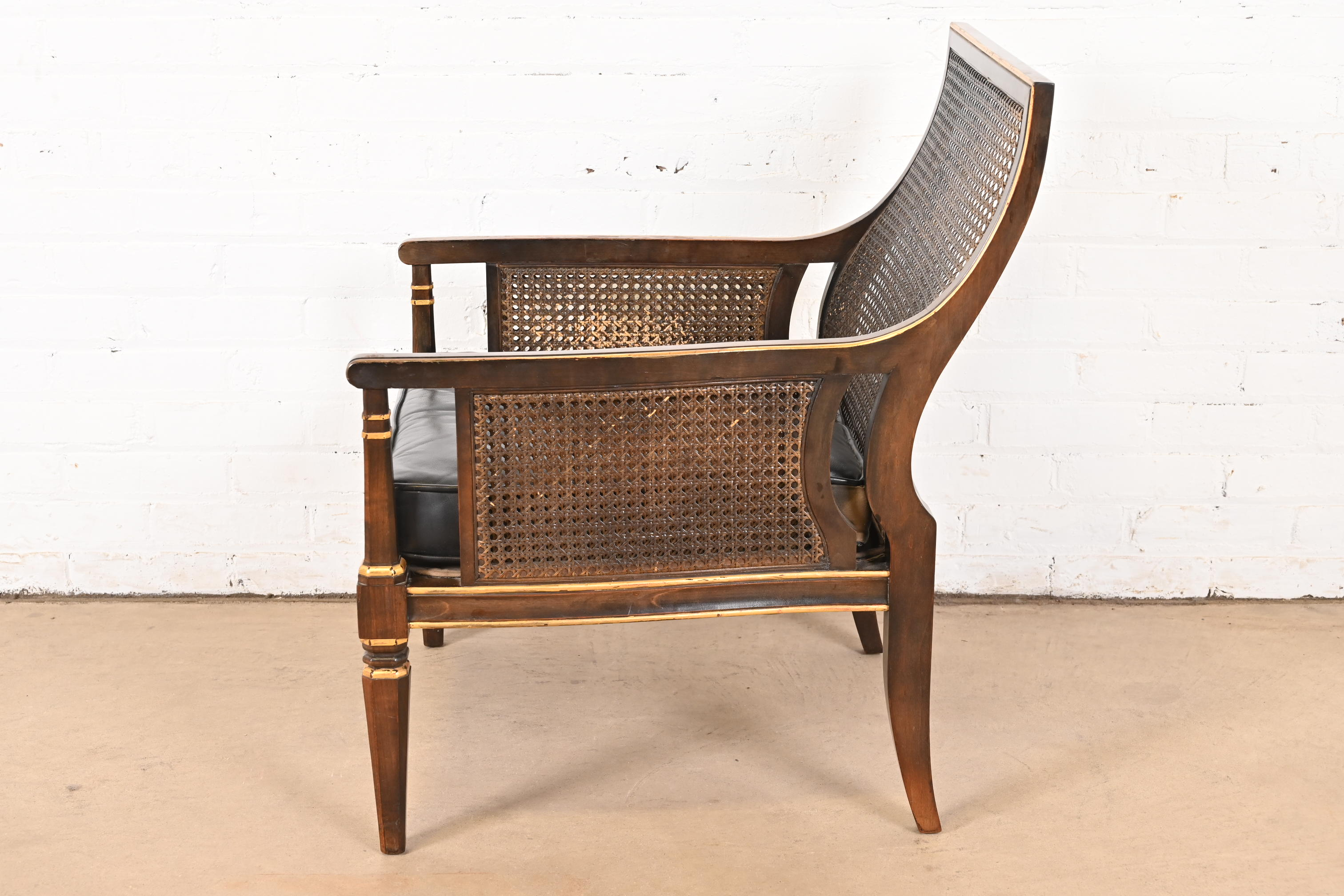 John Widdicomb Mid-Century Hollywood Regency Maple and Cane Parcel Gilt Armchair or Club Chair, Circa 1950s - Image 7
