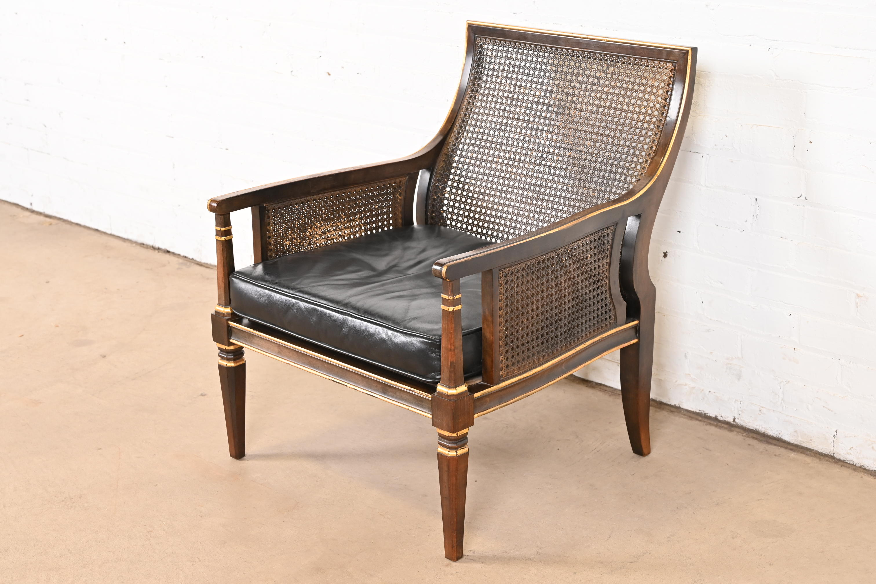 John Widdicomb Mid-Century Hollywood Regency Maple and Cane Parcel Gilt Armchair or Club Chair, Circa 1950s - Image 4