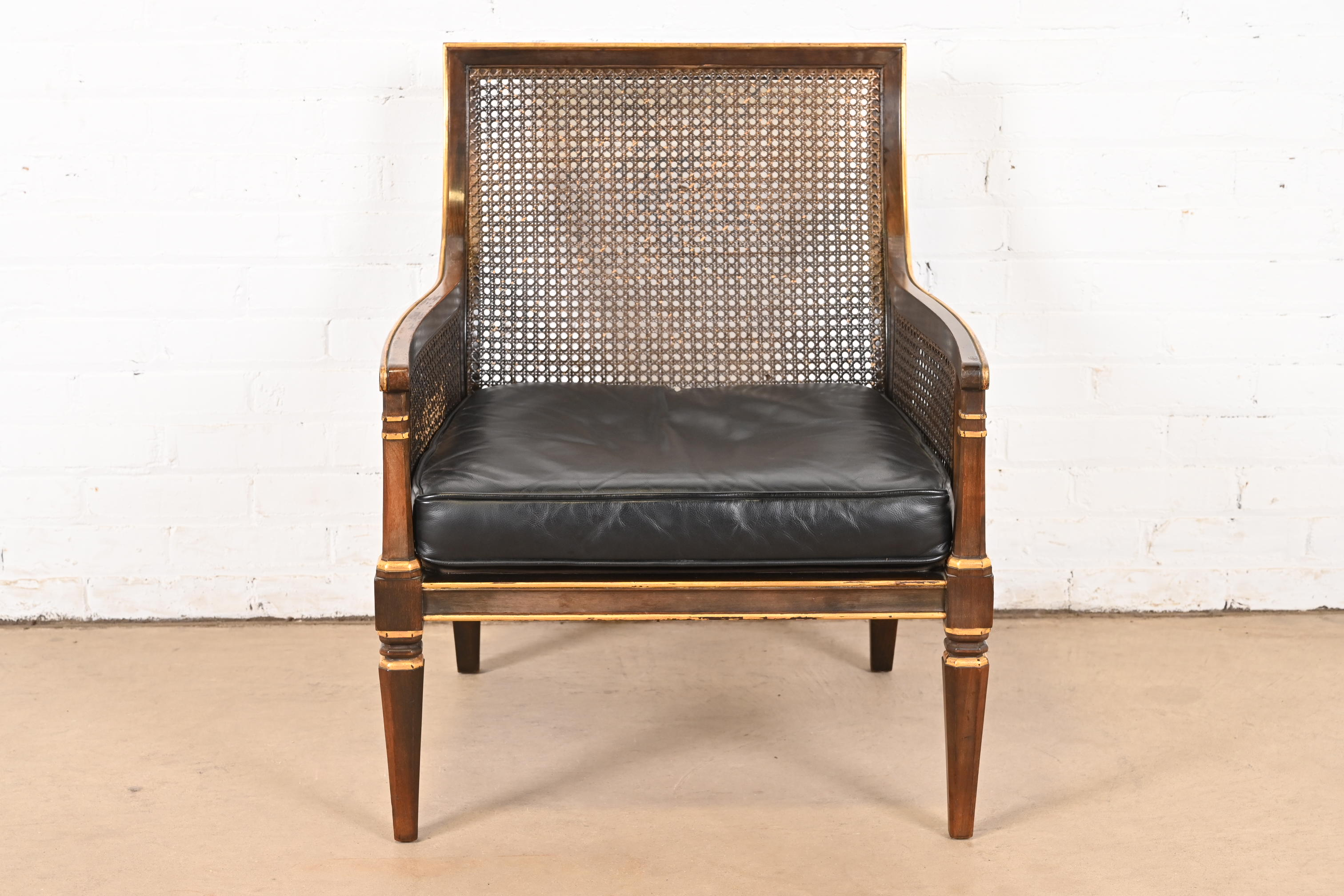 John Widdicomb Mid-Century Hollywood Regency Maple and Cane Parcel Gilt Armchair or Club Chair, Circa 1950s - Image 3