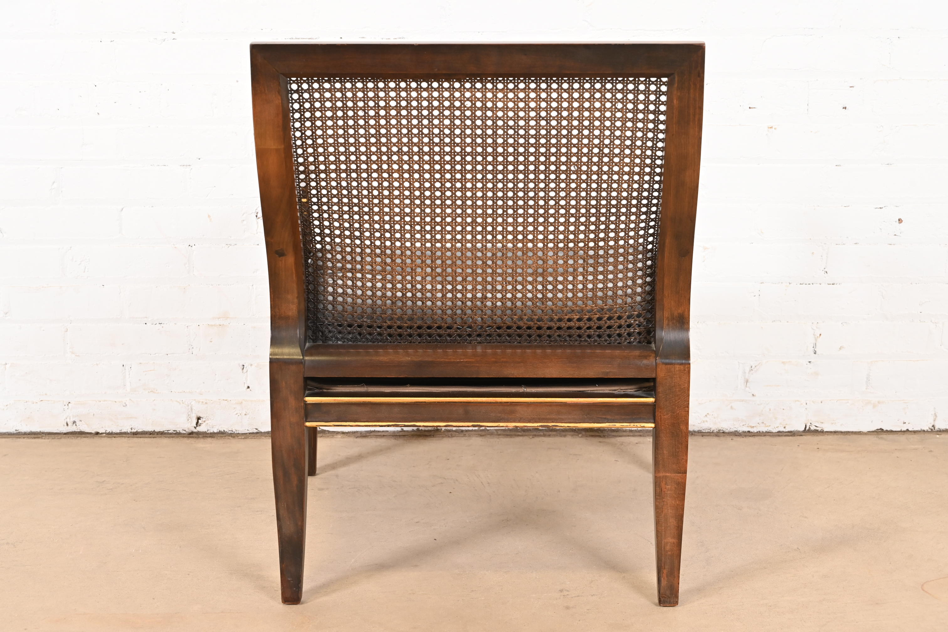 John Widdicomb Mid-Century Hollywood Regency Maple and Cane Parcel Gilt Armchair or Club Chair, Circa 1950s - Image 8
