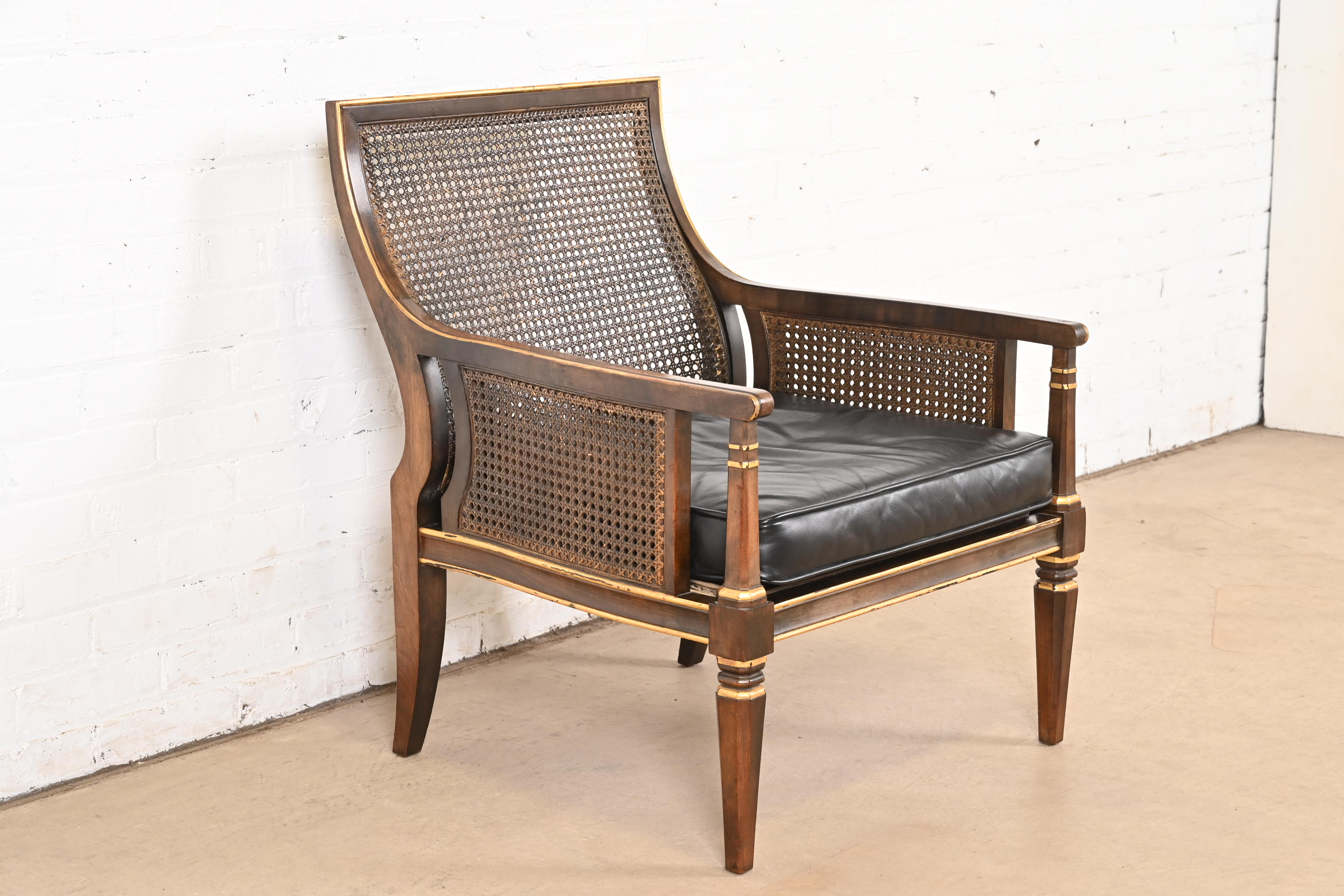 John Widdicomb Mid-Century Hollywood Regency Maple and Cane Parcel Gilt Armchair or Club Chair, Circa 1950s - Image 5