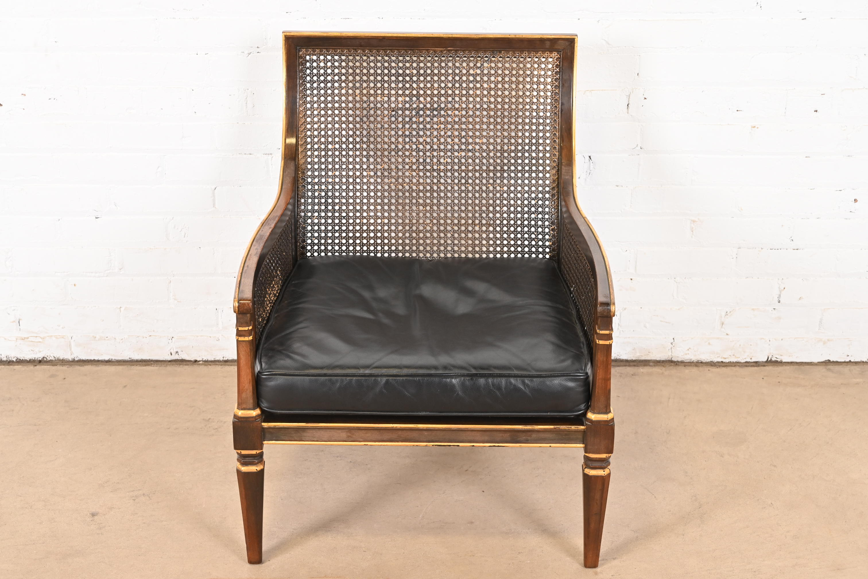 John Widdicomb Mid-Century Hollywood Regency Maple and Cane Parcel Gilt Armchair or Club Chair, Circa 1950s - Image 2