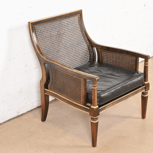 John Widdicomb Mid-Century Hollywood Regency Maple and Cane Parcel Gilt Armchair or Club Chair, Circa 1950s