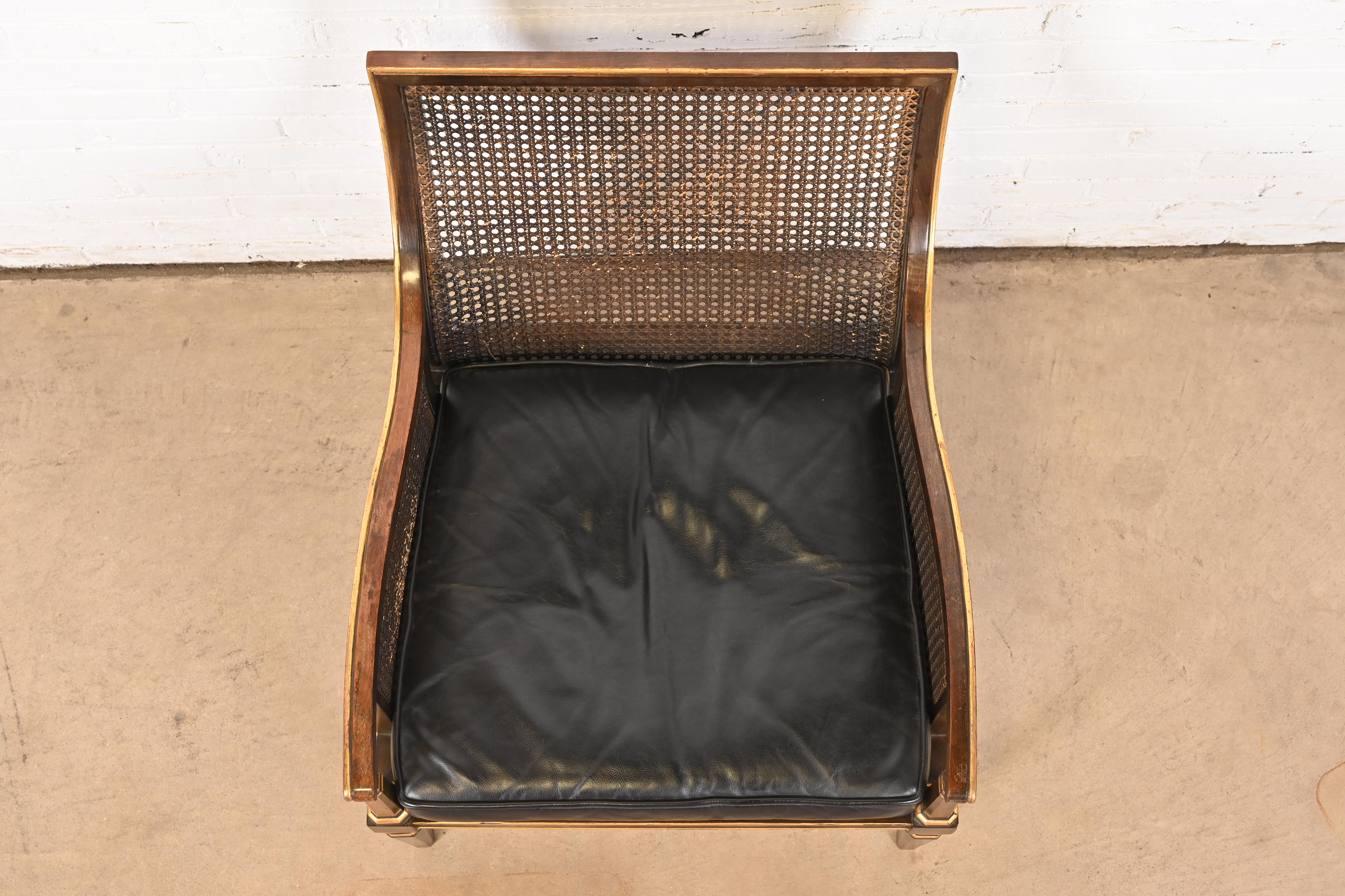 John Widdicomb Mid-Century Hollywood Regency Maple and Cane Parcel Gilt Armchair or Club Chair, Circa 1950s - Image 6