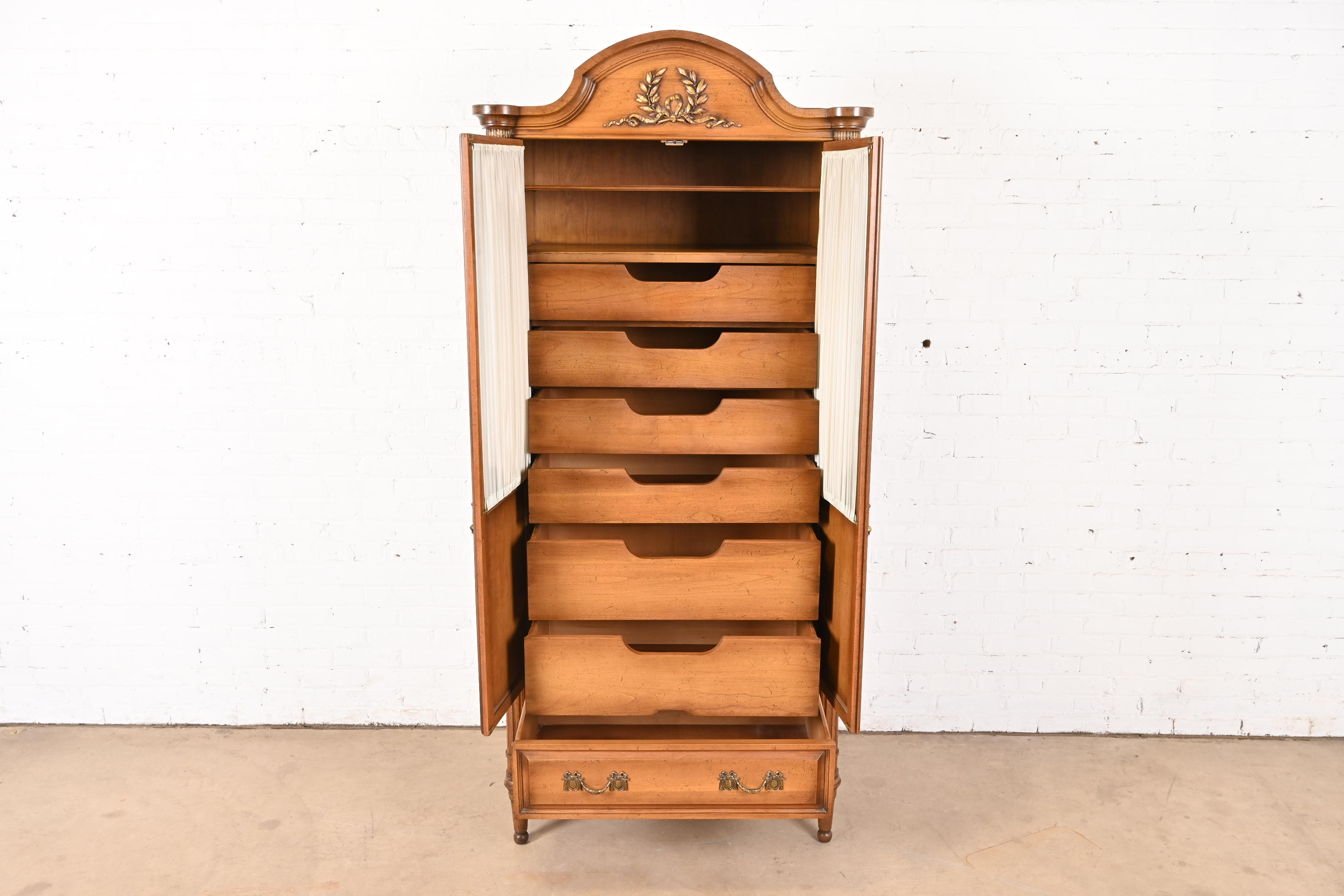 Karges Style French Regency Louis XVI Fruitwood Armoire Dresser or Linen Press, Circa 1960s - Image 6