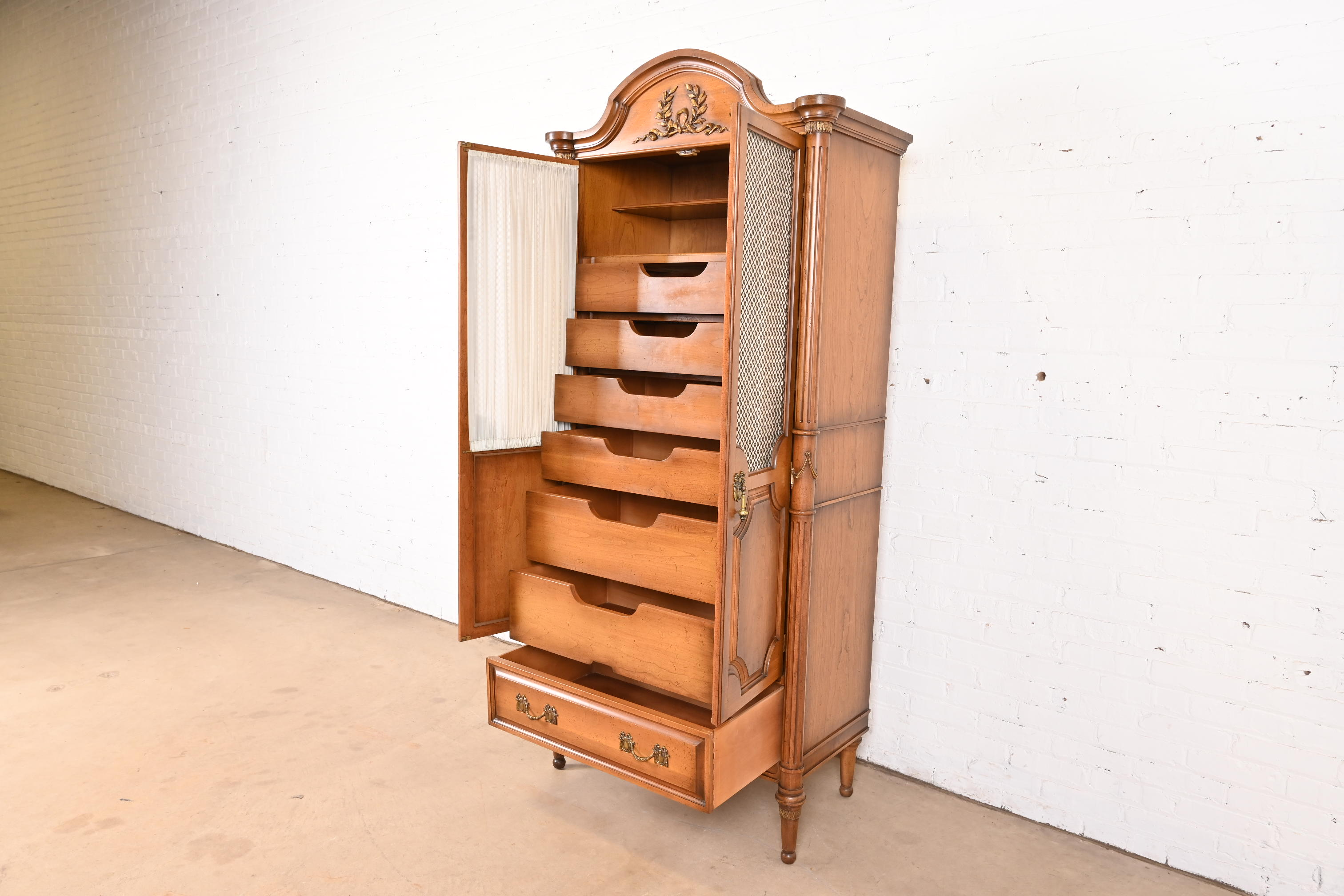 Karges Style French Regency Louis XVI Fruitwood Armoire Dresser or Linen Press, Circa 1960s - Image 7