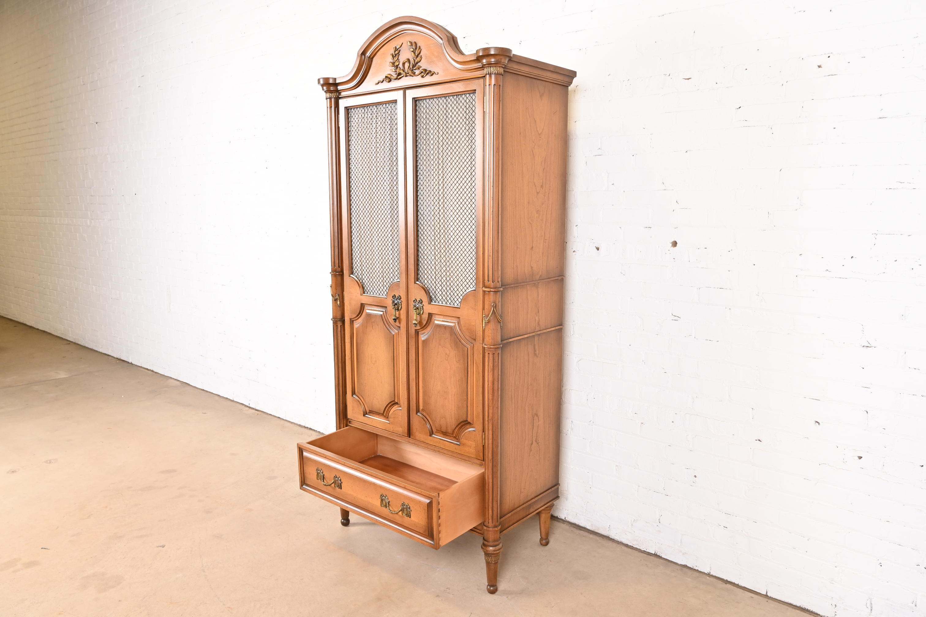 Karges Style French Regency Louis XVI Fruitwood Armoire Dresser or Linen Press, Circa 1960s - Image 8