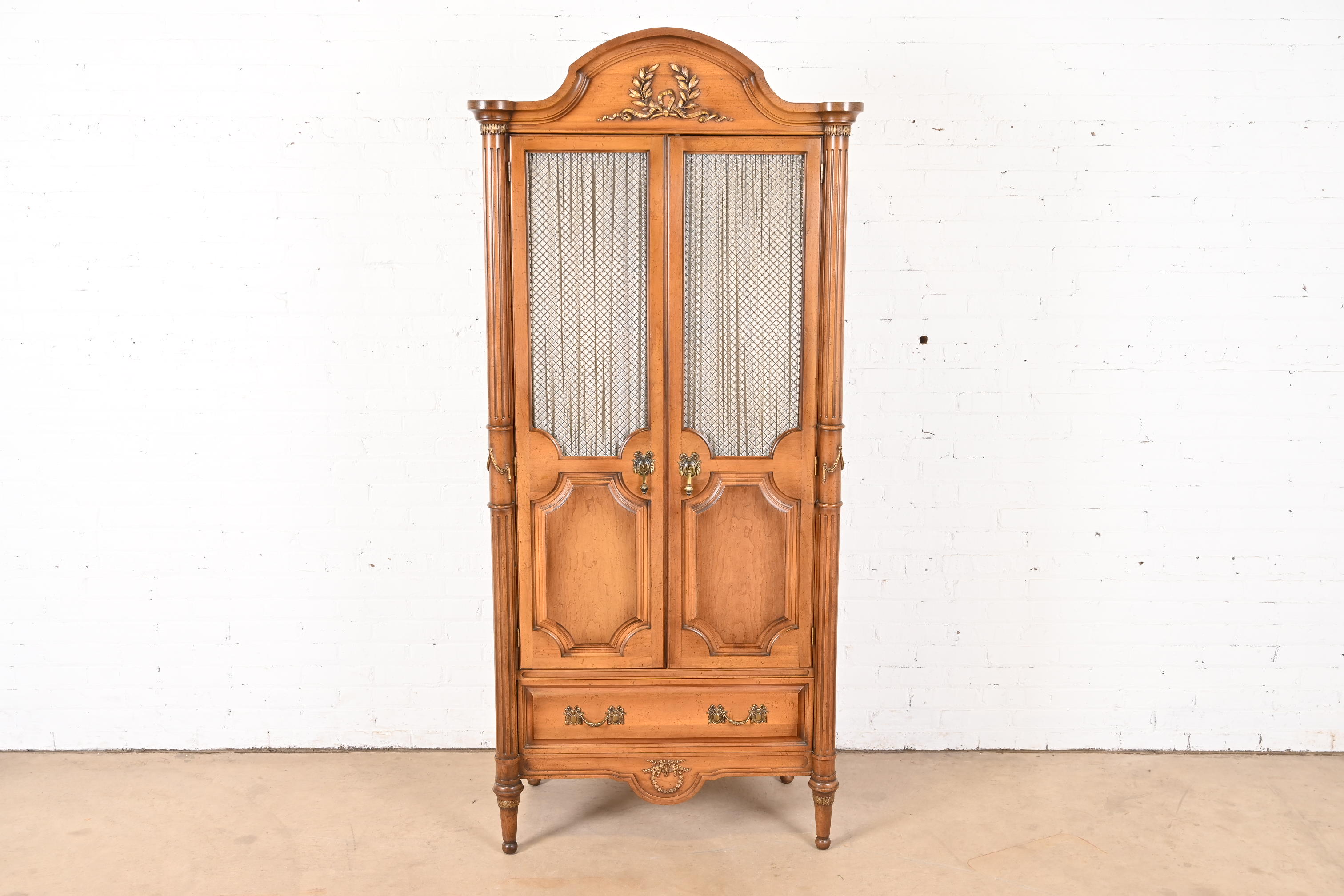 Karges Style French Regency Louis XVI Fruitwood Armoire Dresser or Linen Press, Circa 1960s