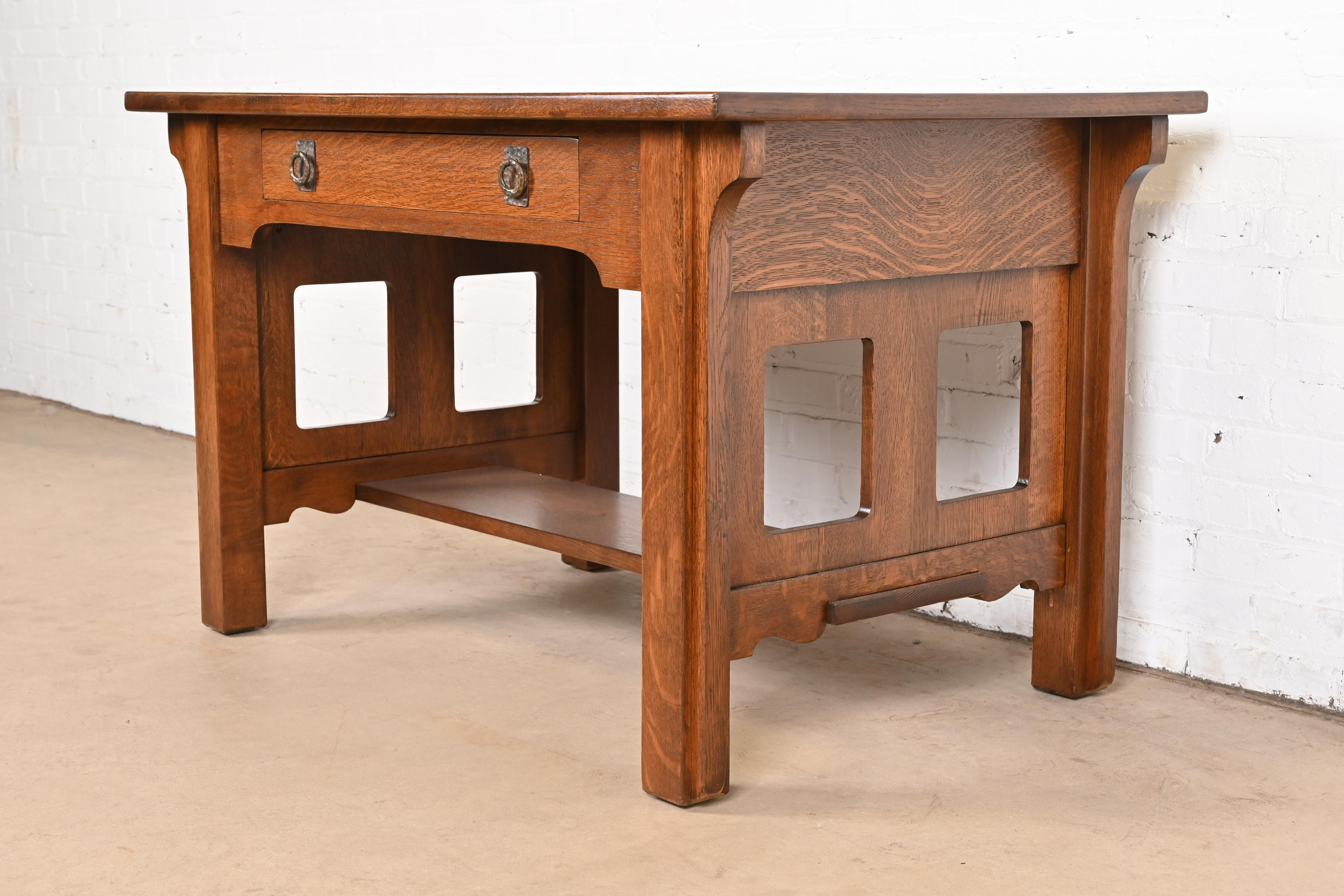 Lifetime Furniture Antique Mission Oak Arts & Crafts Desk or Library Table, Newly Refinished