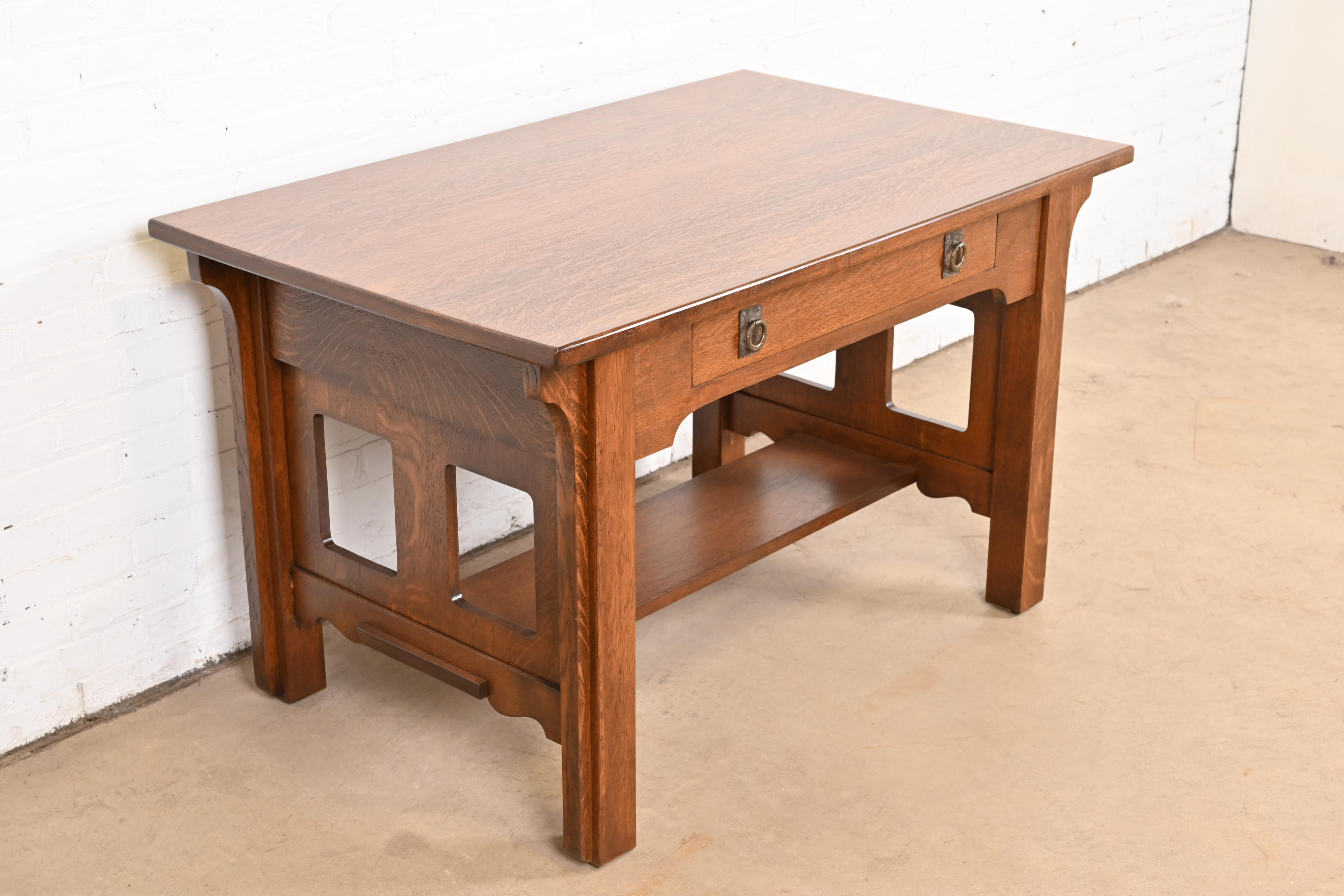 Lifetime Furniture Antique Mission Oak Arts & Crafts Desk or Library Table, Newly Refinished - Image 4