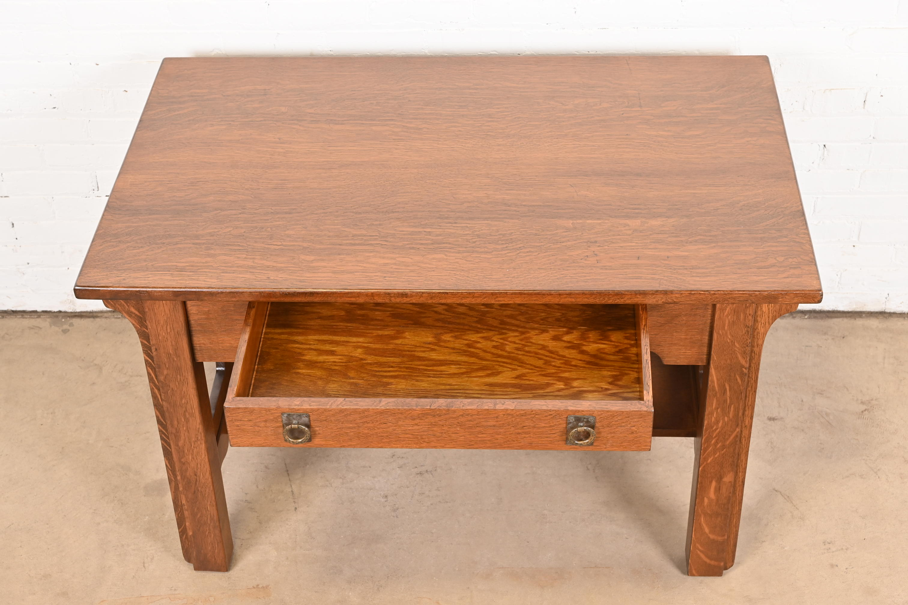 Lifetime Furniture Antique Mission Oak Arts & Crafts Desk or Library Table, Newly Refinished - Image 8