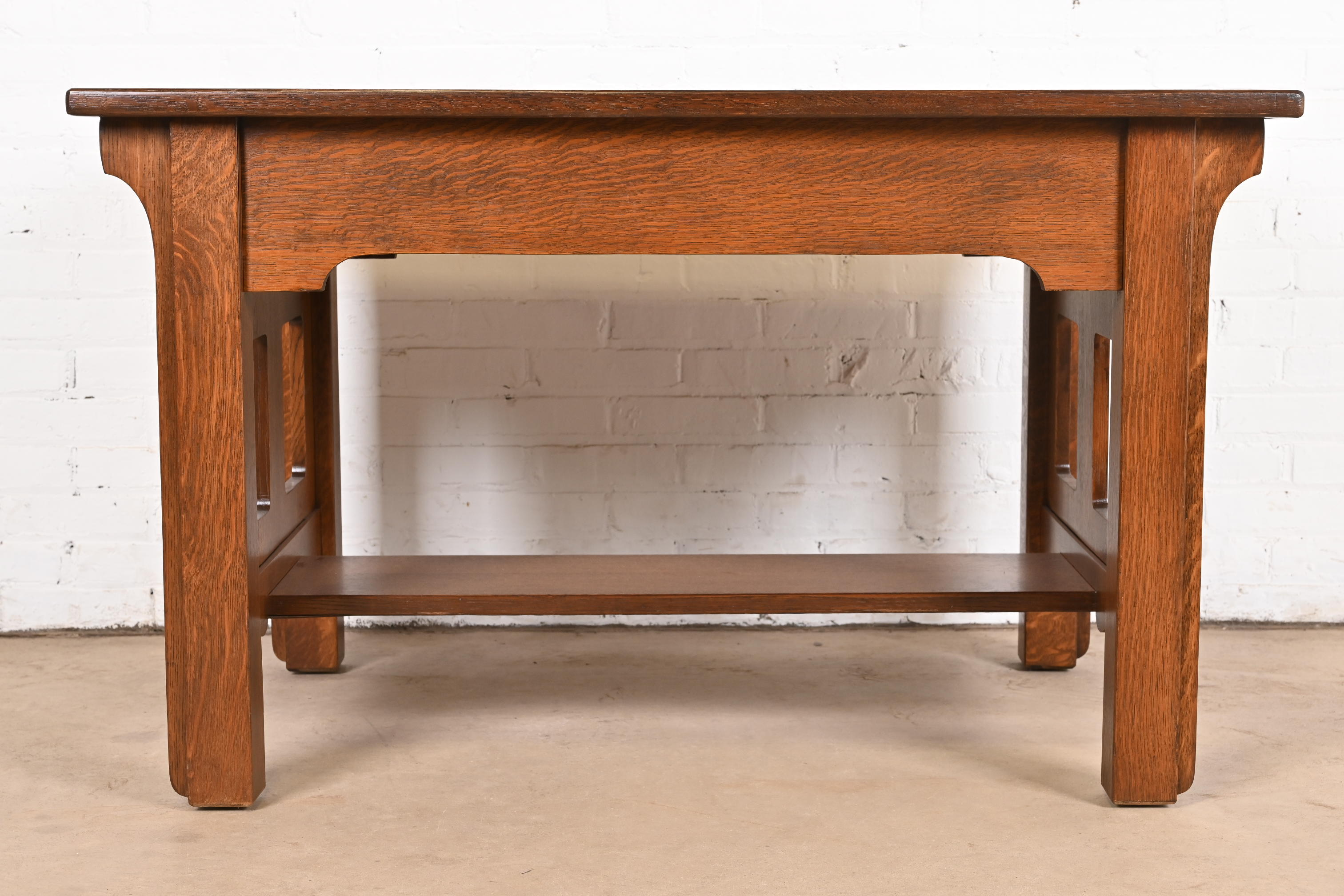 Lifetime Furniture Antique Mission Oak Arts & Crafts Desk or Library Table, Newly Refinished - Image 11