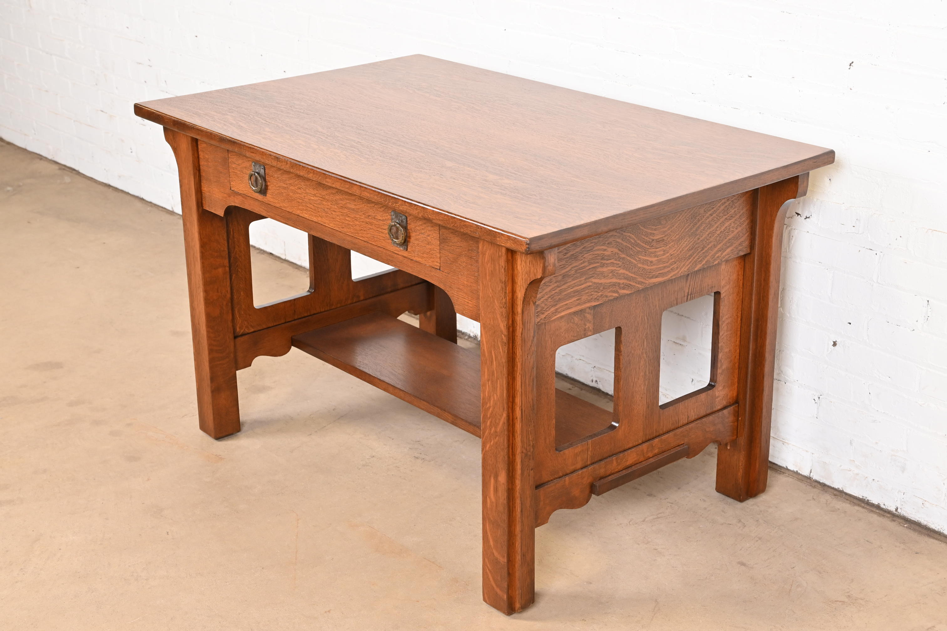 Lifetime Furniture Antique Mission Oak Arts & Crafts Desk or Library Table, Newly Refinished - Image 2