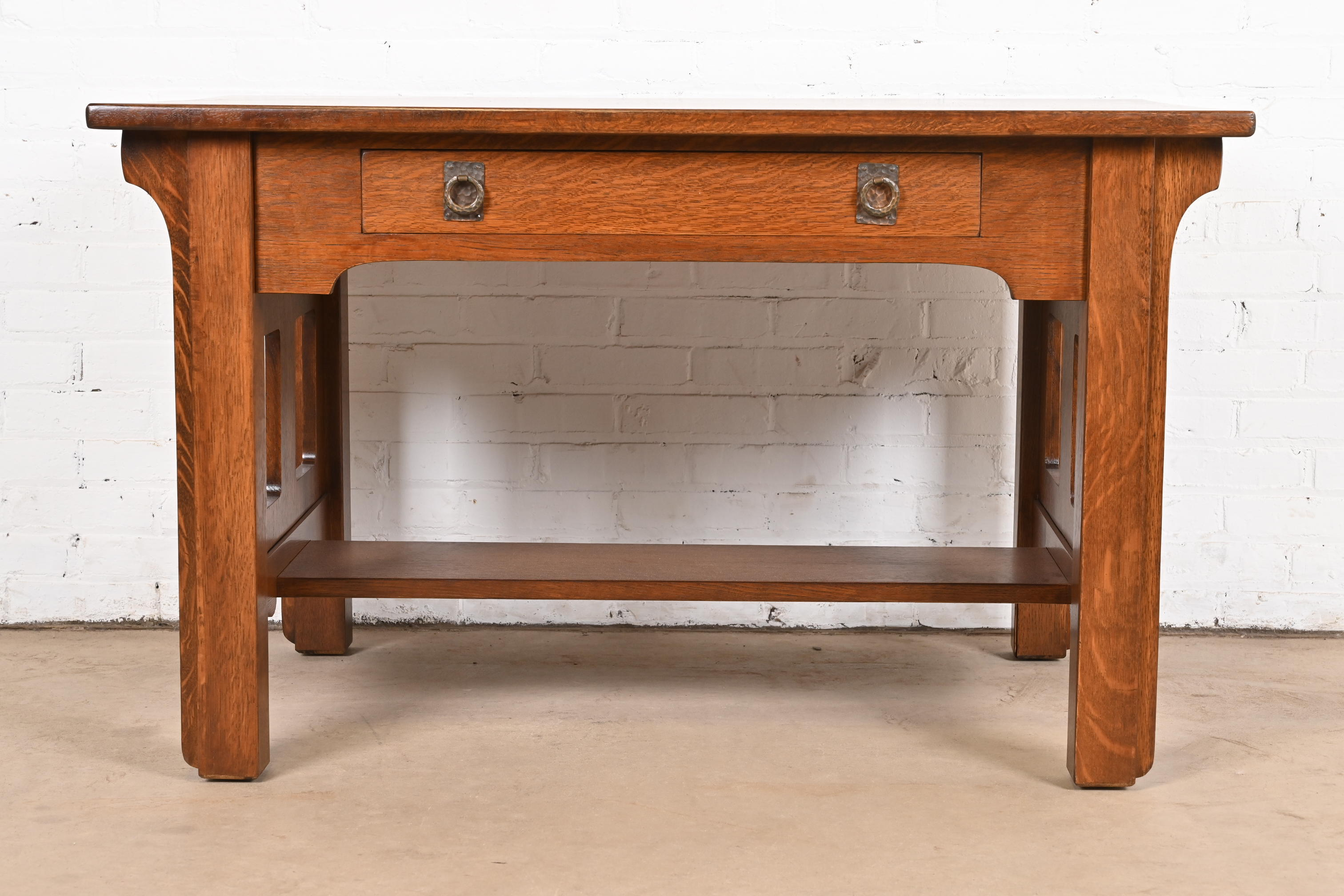 Lifetime Furniture Antique Mission Oak Arts & Crafts Desk or Library Table, Newly Refinished - Image 3