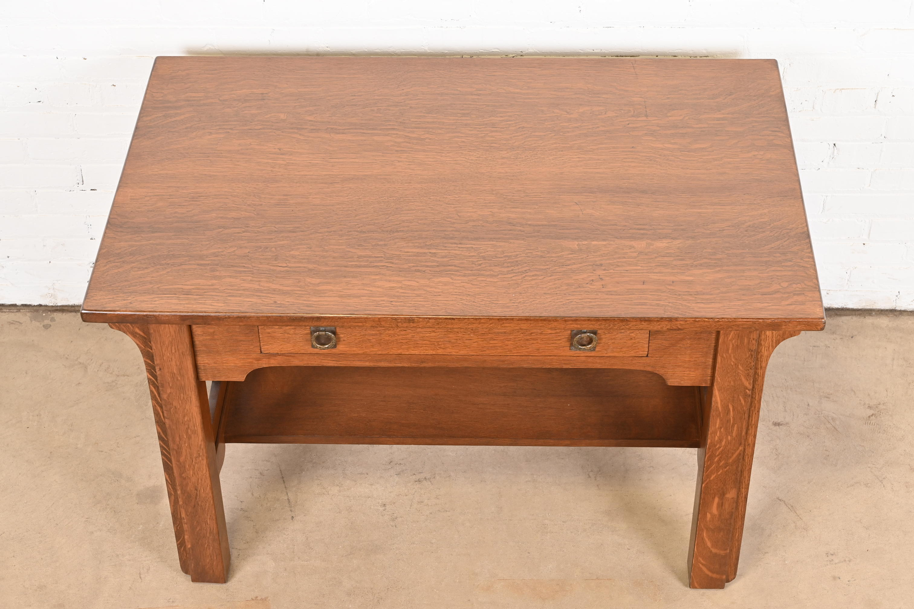 Lifetime Furniture Antique Mission Oak Arts & Crafts Desk or Library Table, Newly Refinished - Image 9