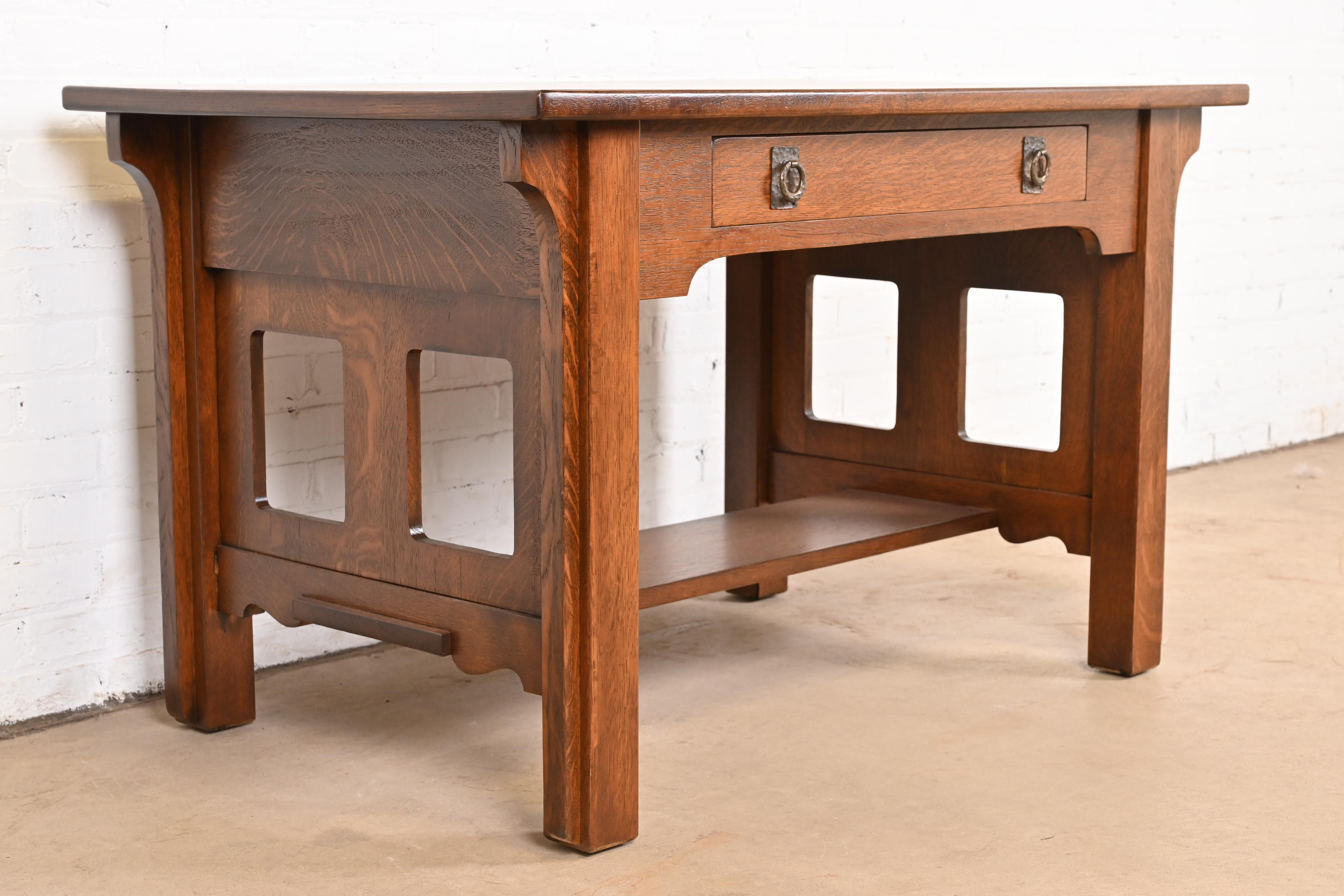 Lifetime Furniture Antique Mission Oak Arts & Crafts Desk or Library Table, Newly Refinished - Image 5