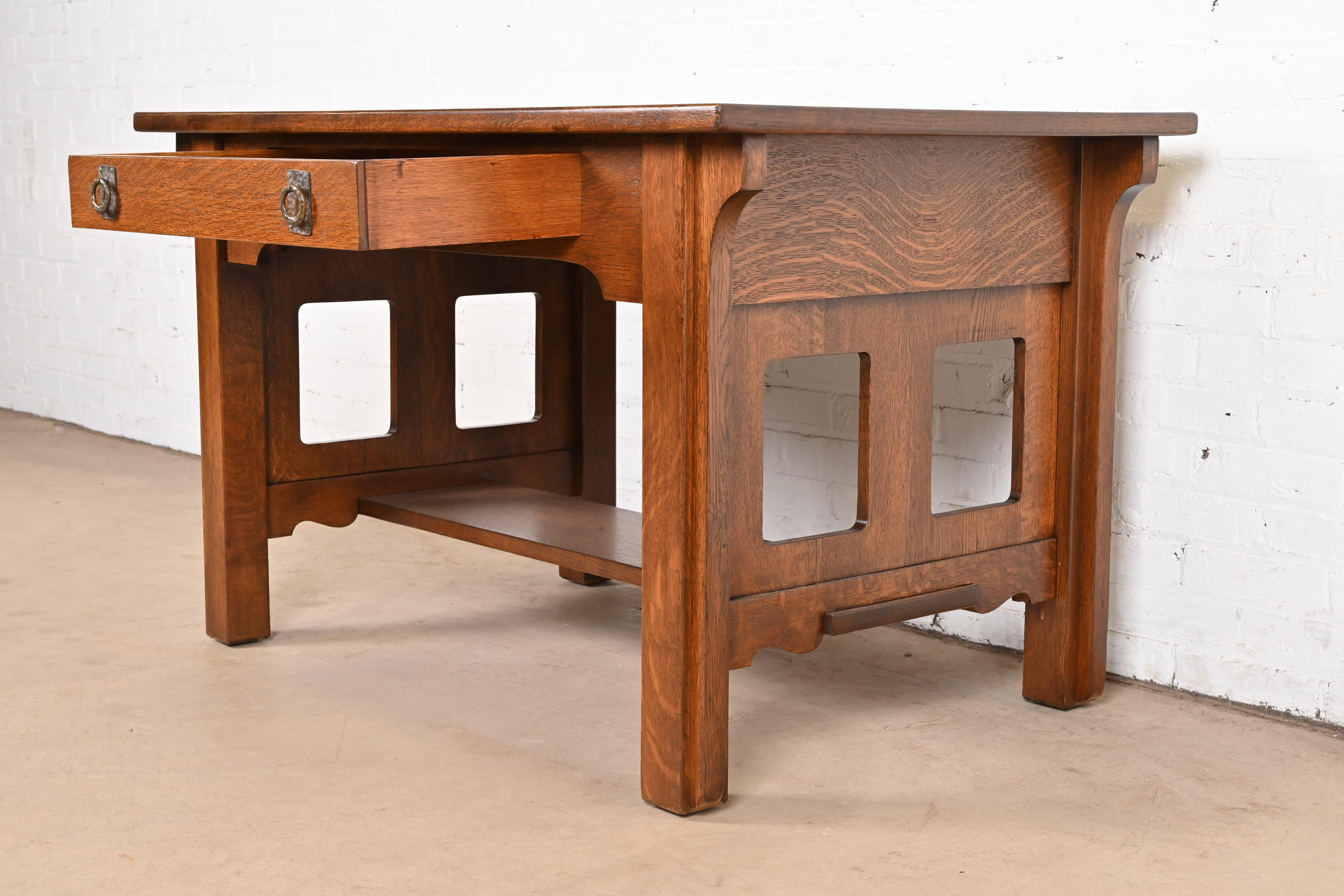 Lifetime Furniture Antique Mission Oak Arts & Crafts Desk or Library Table, Newly Refinished - Image 7