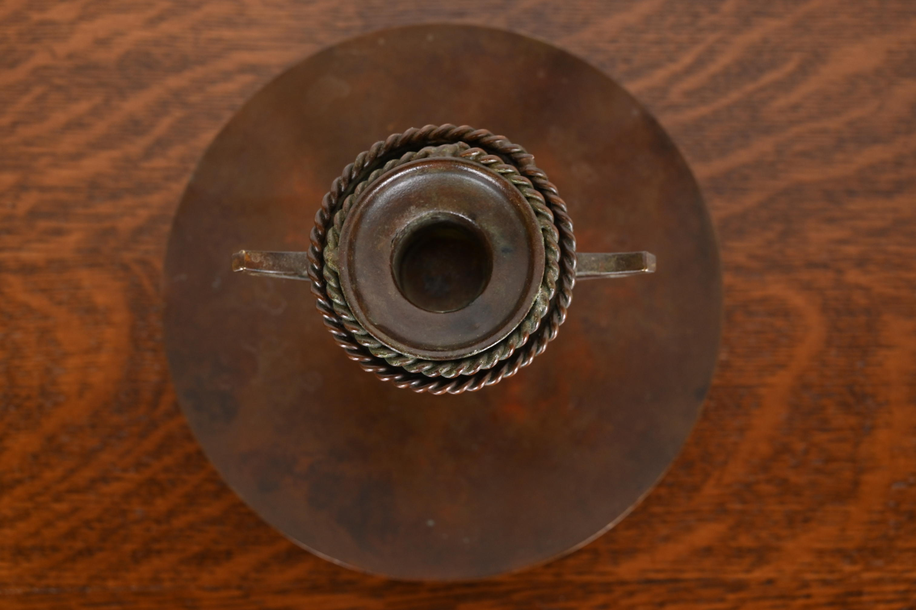 Louis Comfort Tiffany Furnaces Bronze and Favrile Glass Candlestick, 1920s - Image 6