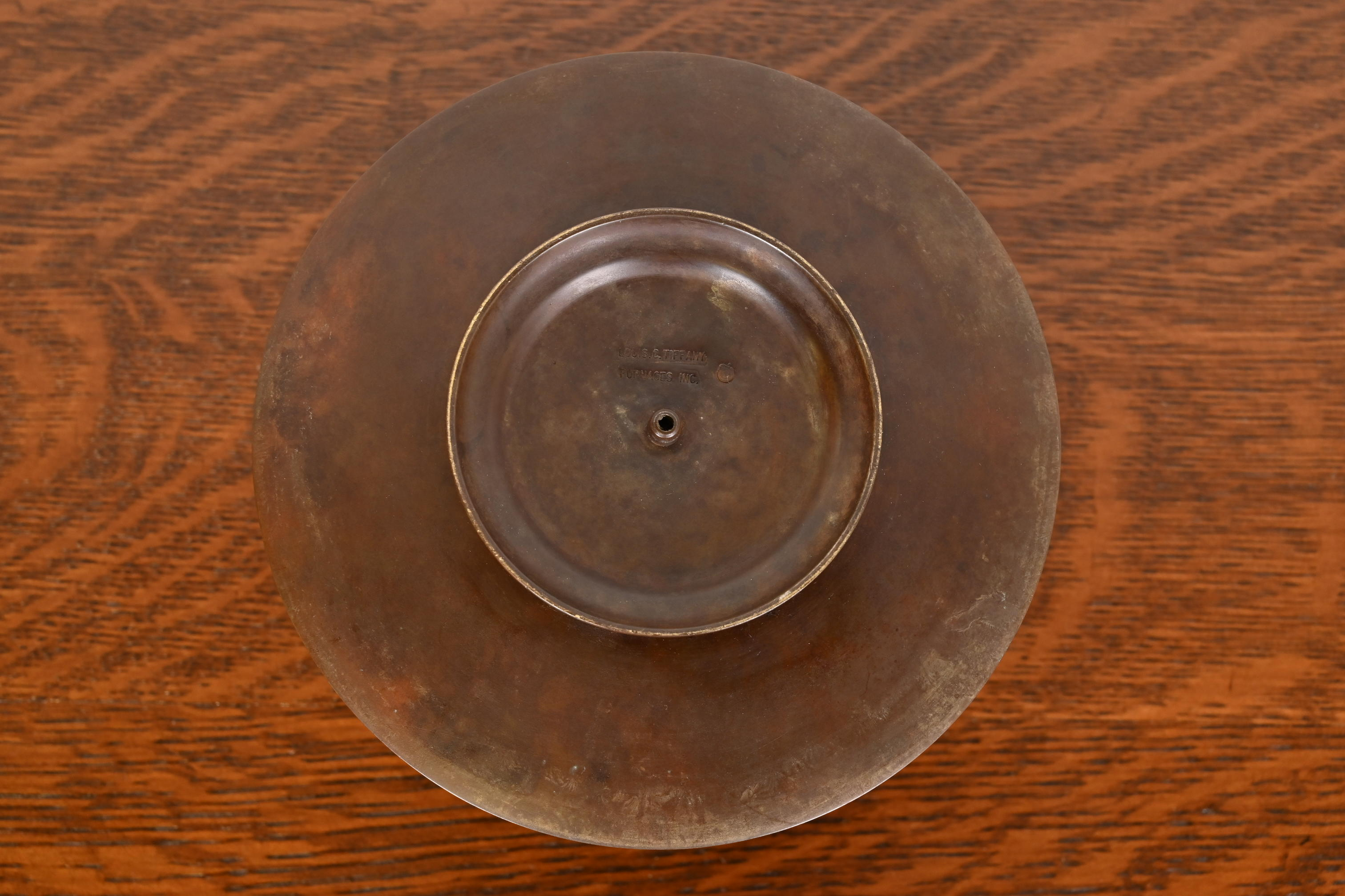 Louis Comfort Tiffany Furnaces Bronze and Favrile Glass Candlestick, 1920s - Image 9