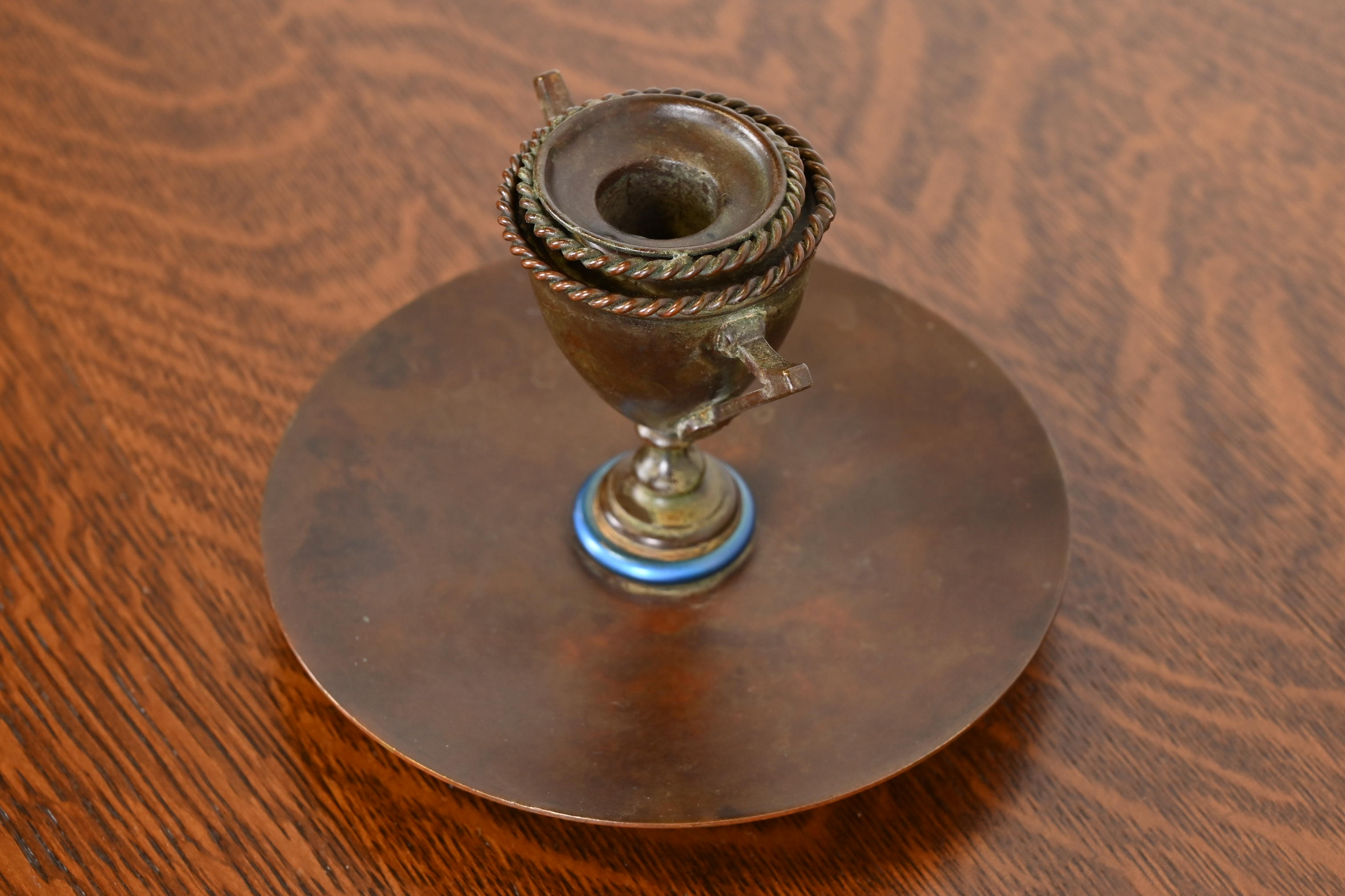 Louis Comfort Tiffany Furnaces Bronze and Favrile Glass Candlestick, 1920s - Image 5