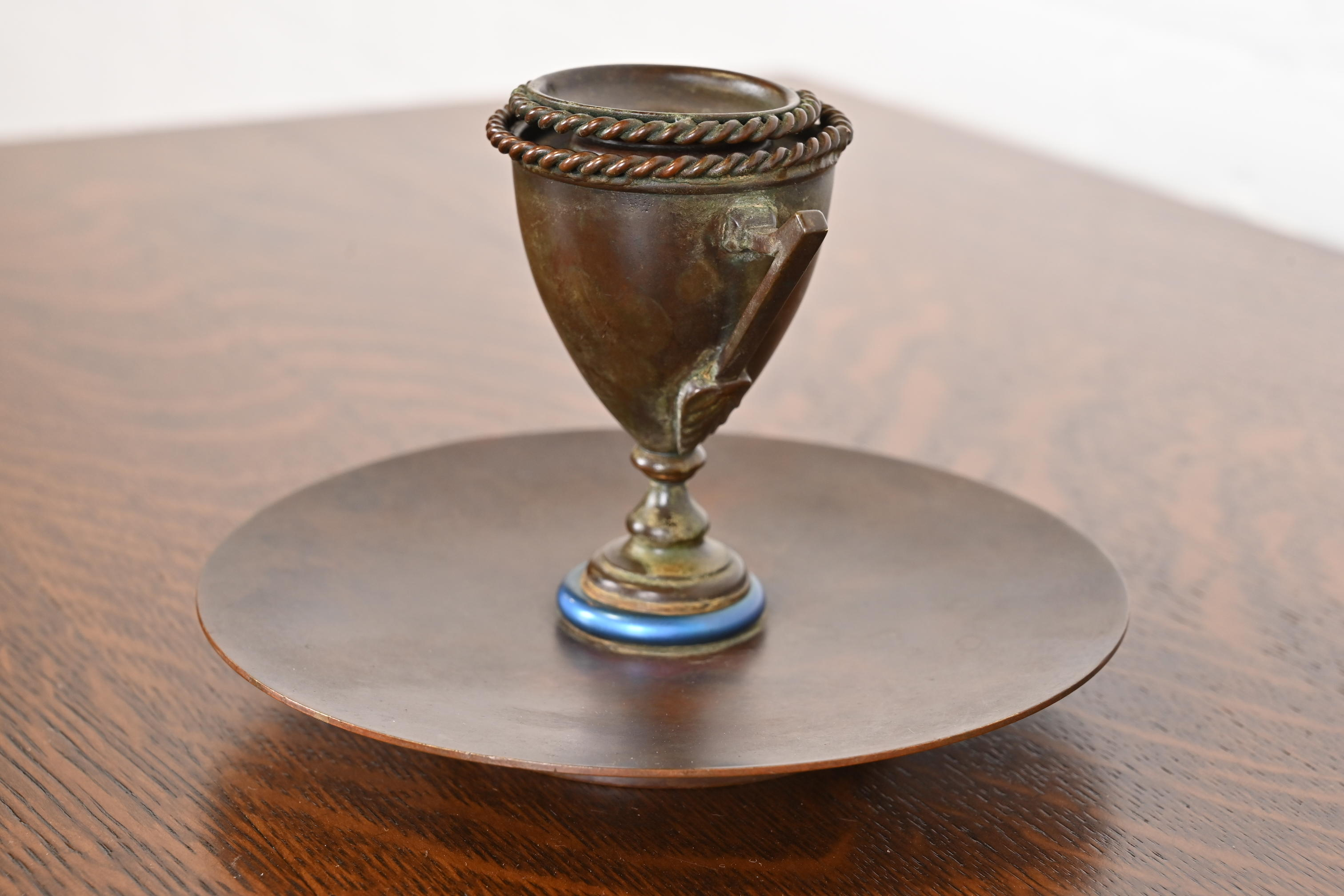 Louis Comfort Tiffany Furnaces Bronze and Favrile Glass Candlestick, 1920s - Image 4