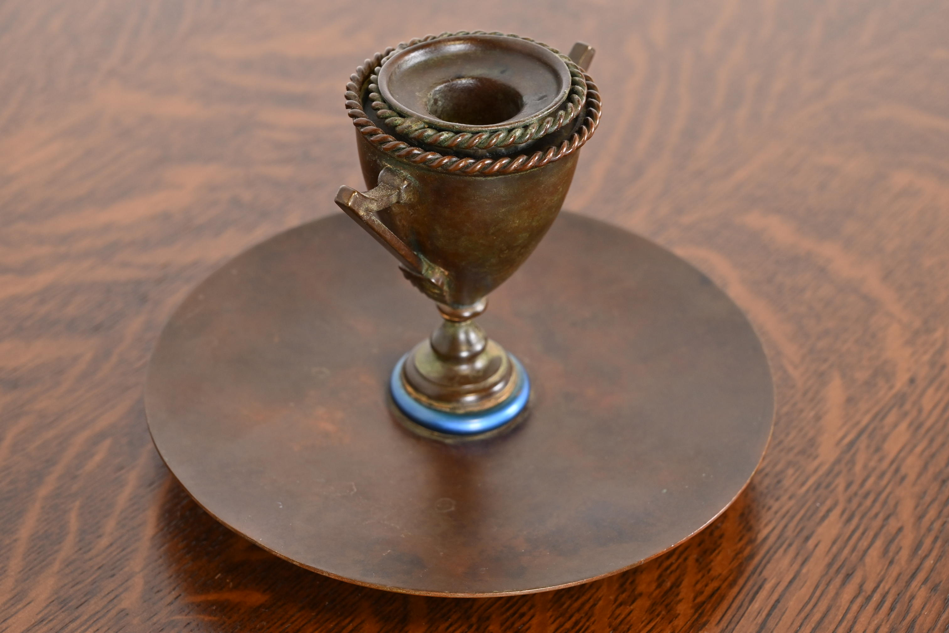 Louis Comfort Tiffany Furnaces Bronze and Favrile Glass Candlestick, 1920s - Image 3