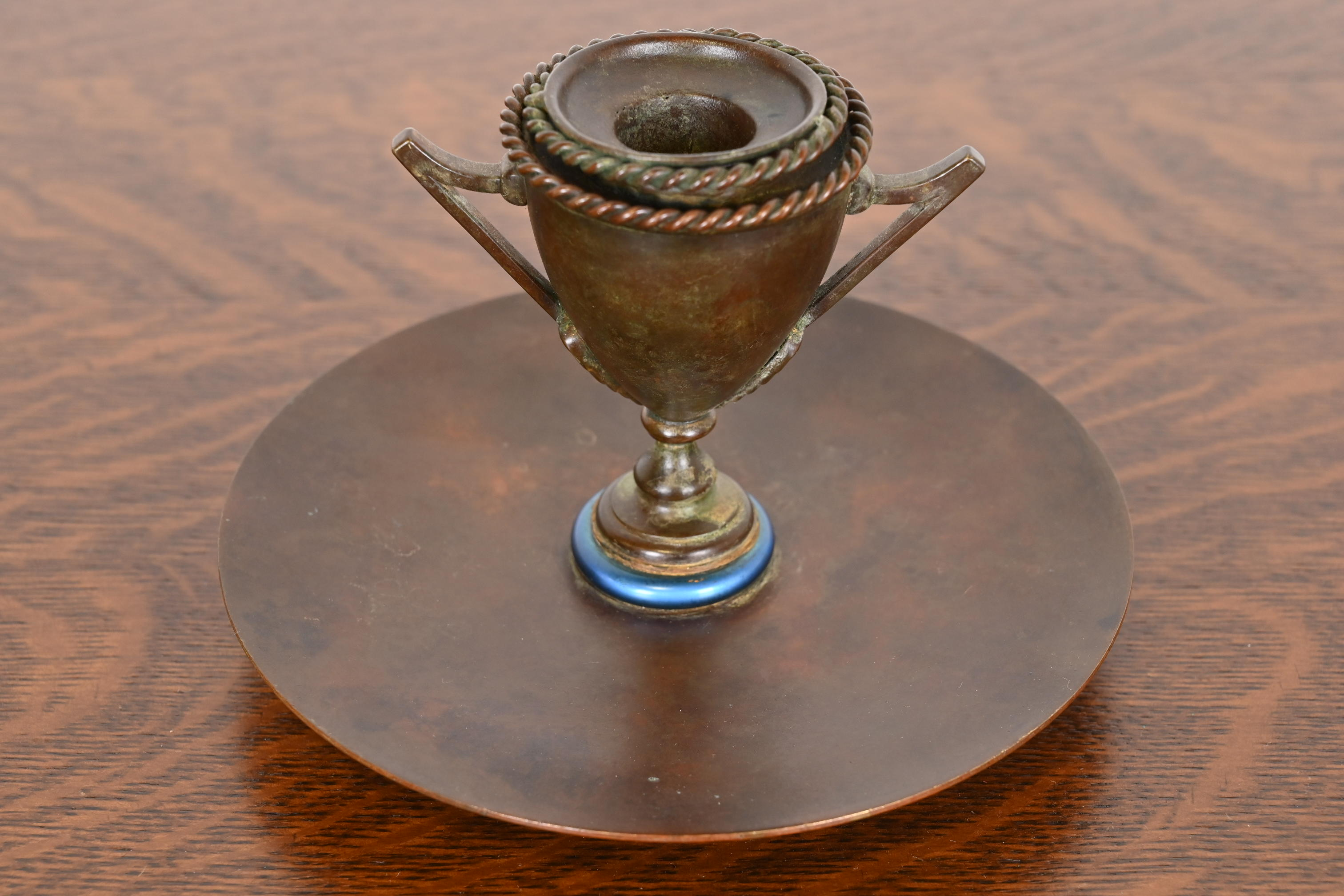 Louis Comfort Tiffany Furnaces Bronze and Favrile Glass Candlestick, 1920s - Image 2