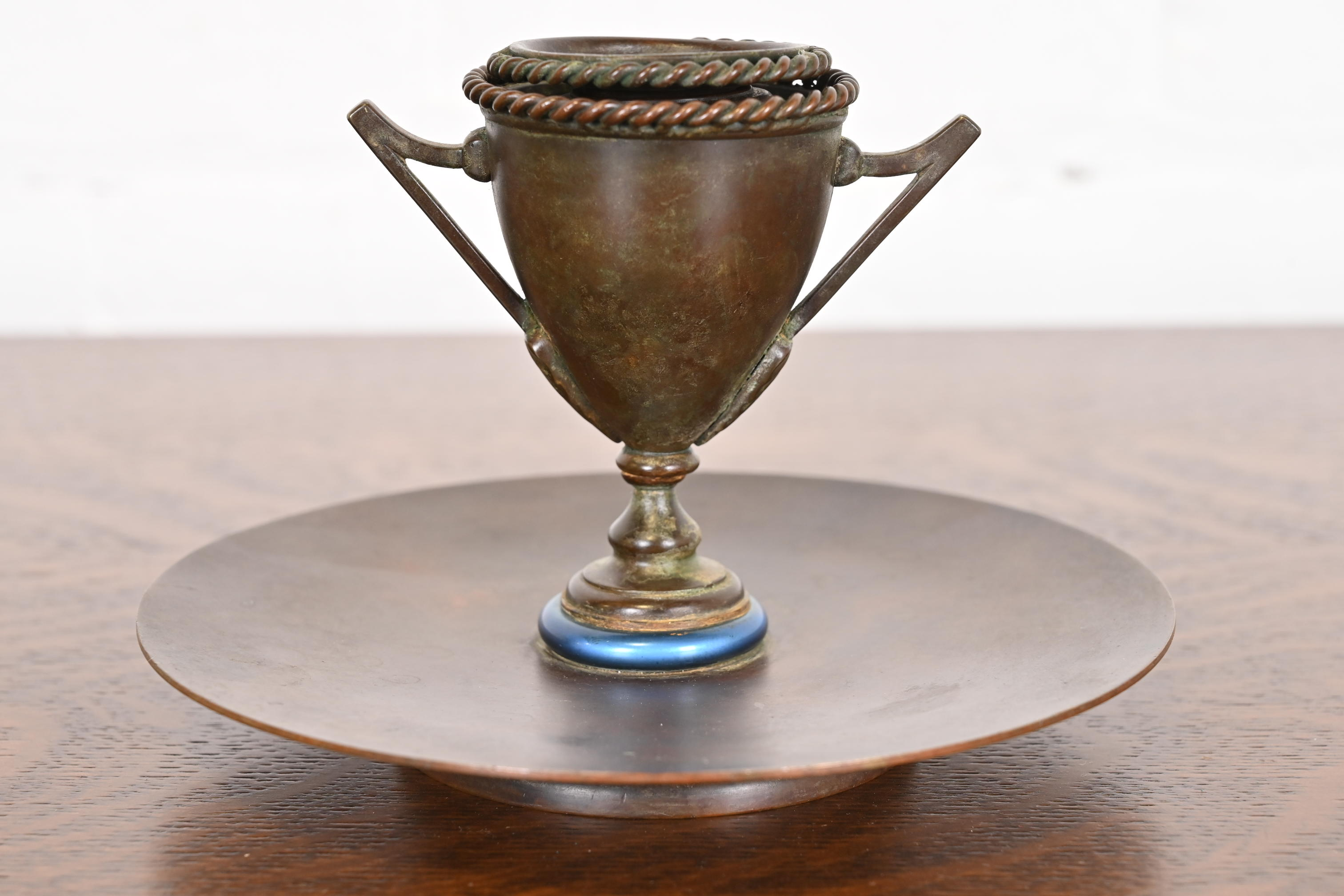 Louis Comfort Tiffany Furnaces Bronze and Favrile Glass Candlestick, 1920s