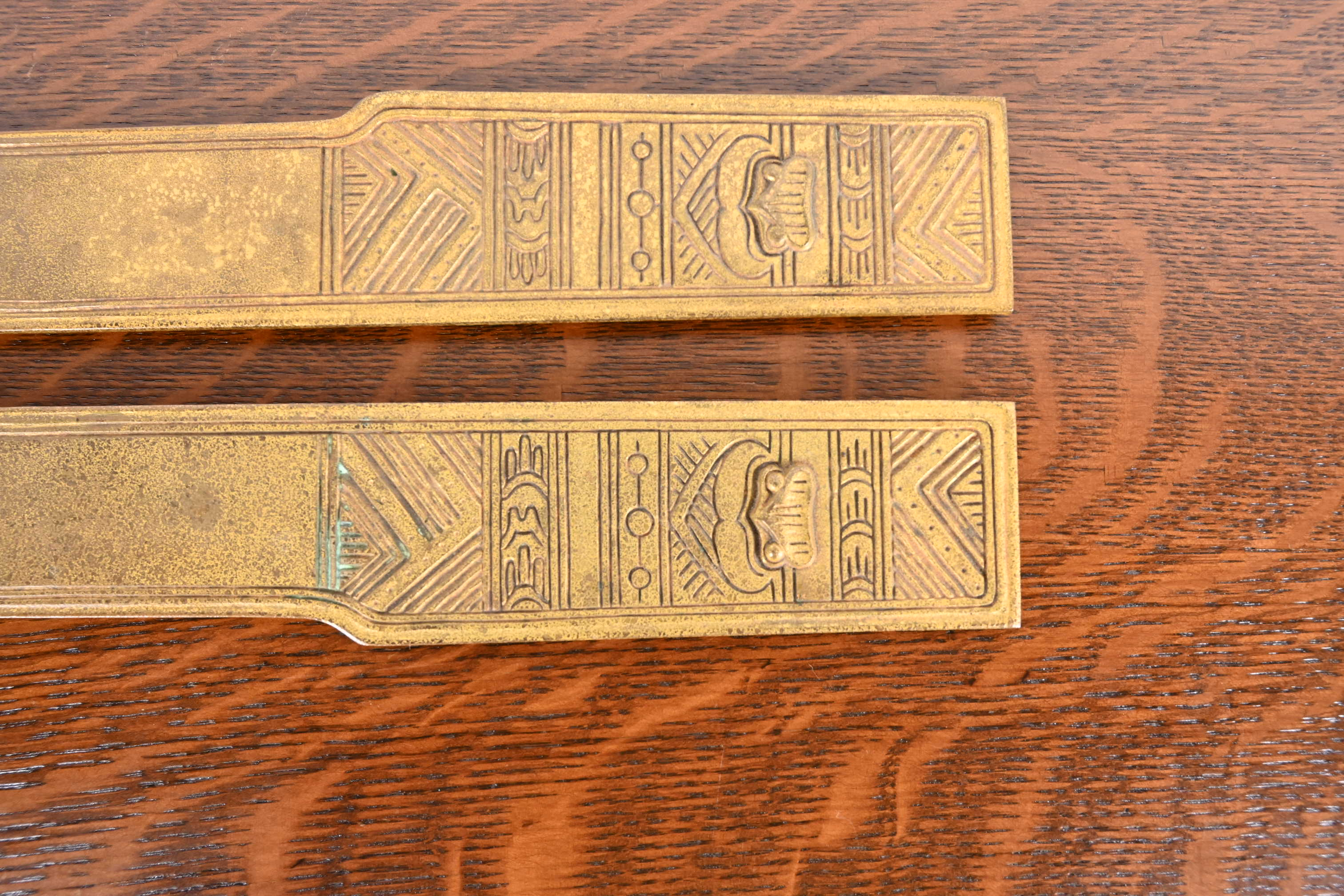 Tiffany Studios New York American Indian Bronze Doré Blotter Ends With Leather Desk Blotter - Image 7