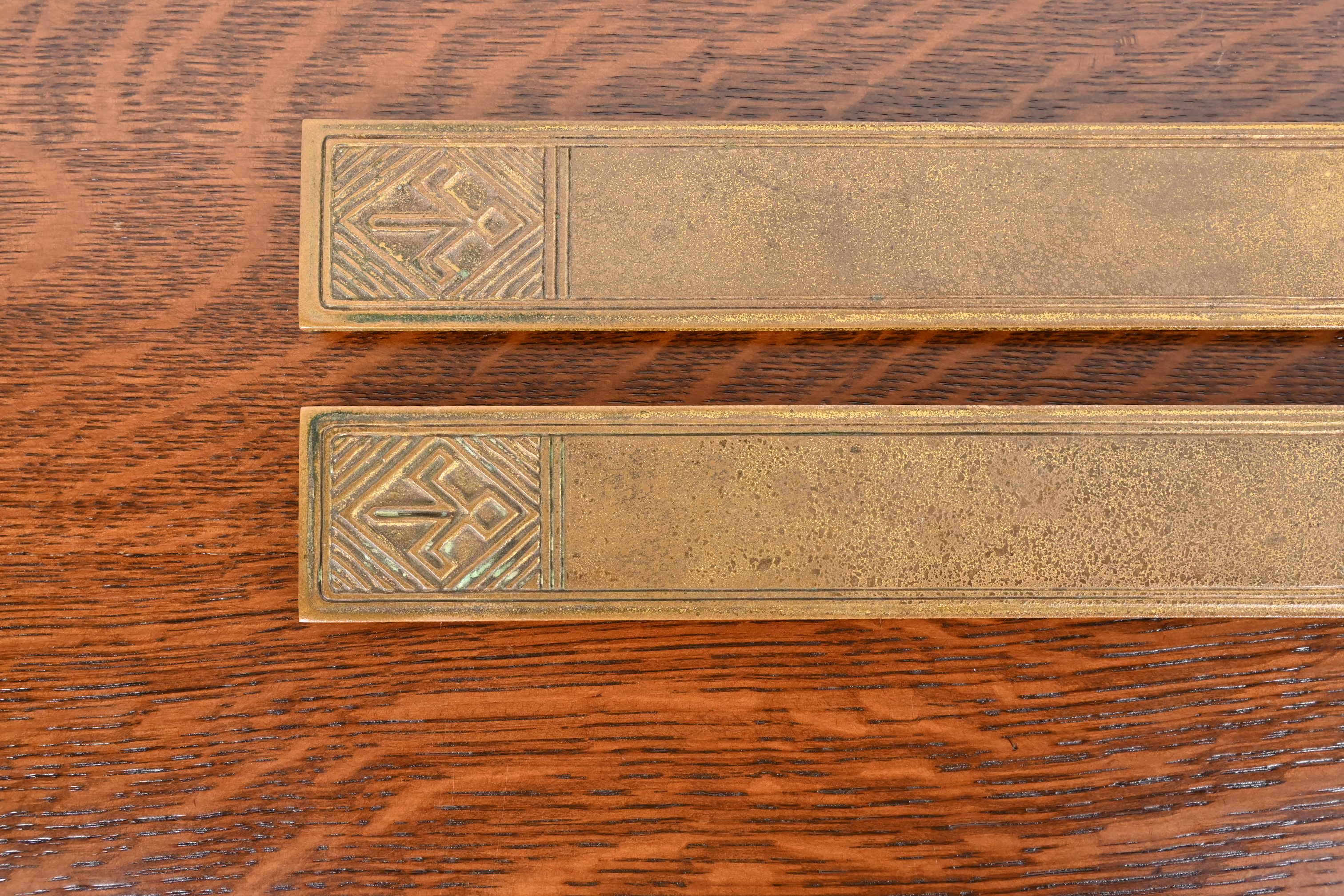 Tiffany Studios New York American Indian Bronze Doré Blotter Ends With Leather Desk Blotter - Image 6