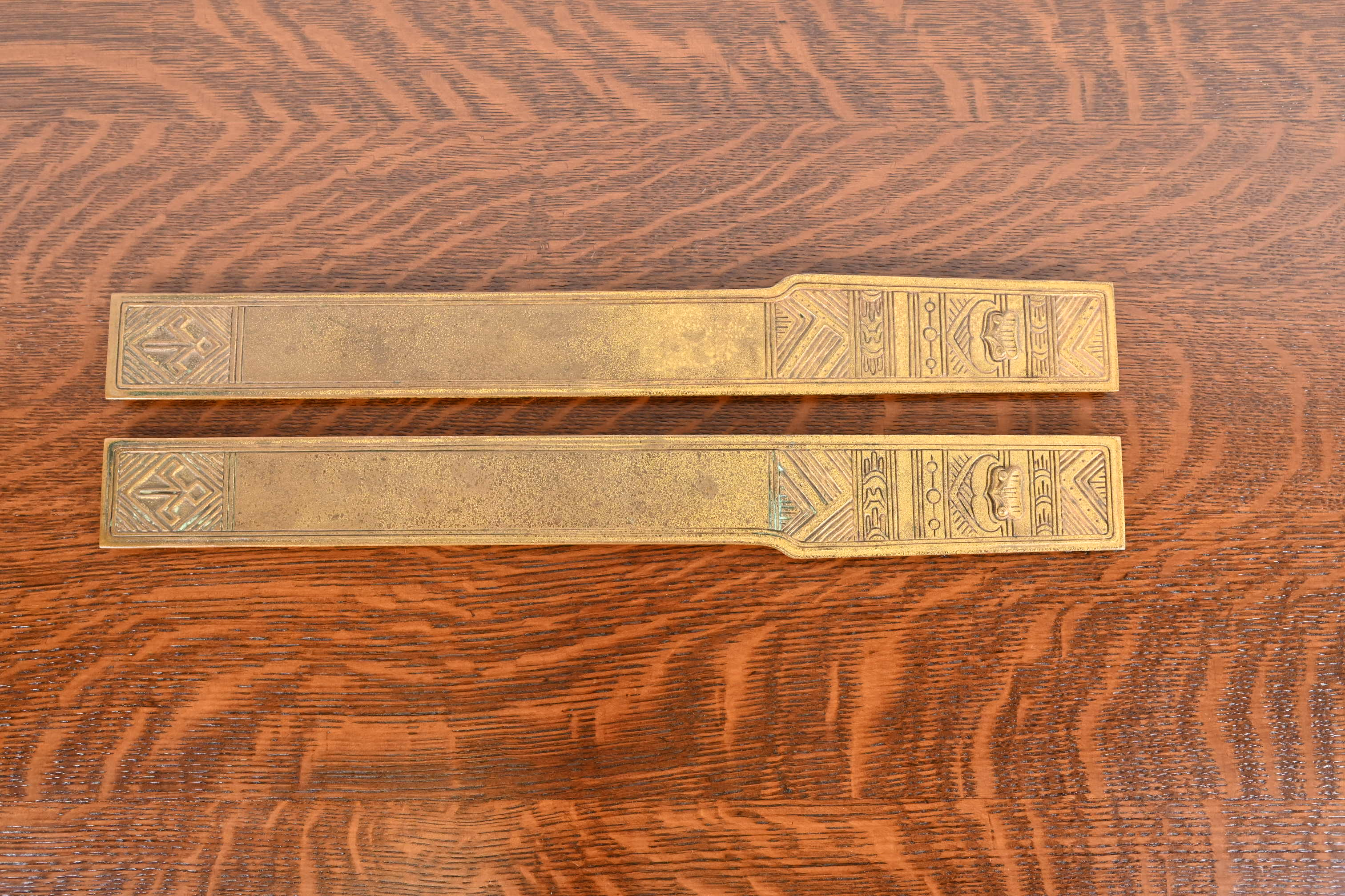 Tiffany Studios New York American Indian Bronze Doré Blotter Ends With Leather Desk Blotter - Image 8