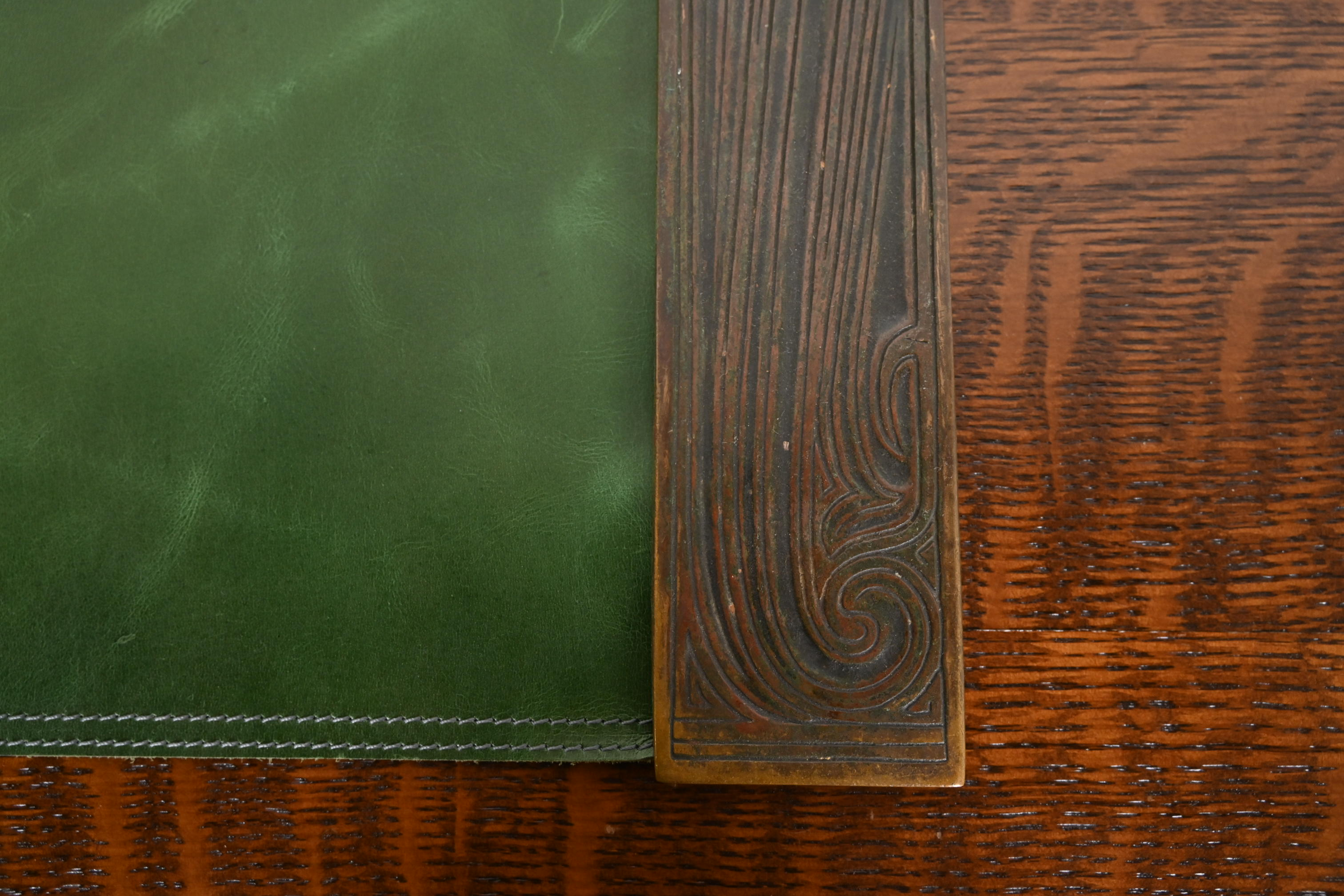 Tiffany Studios New York Chinese Pattern Bronze Blotter Ends With Leather Desk Blotter - Image 6