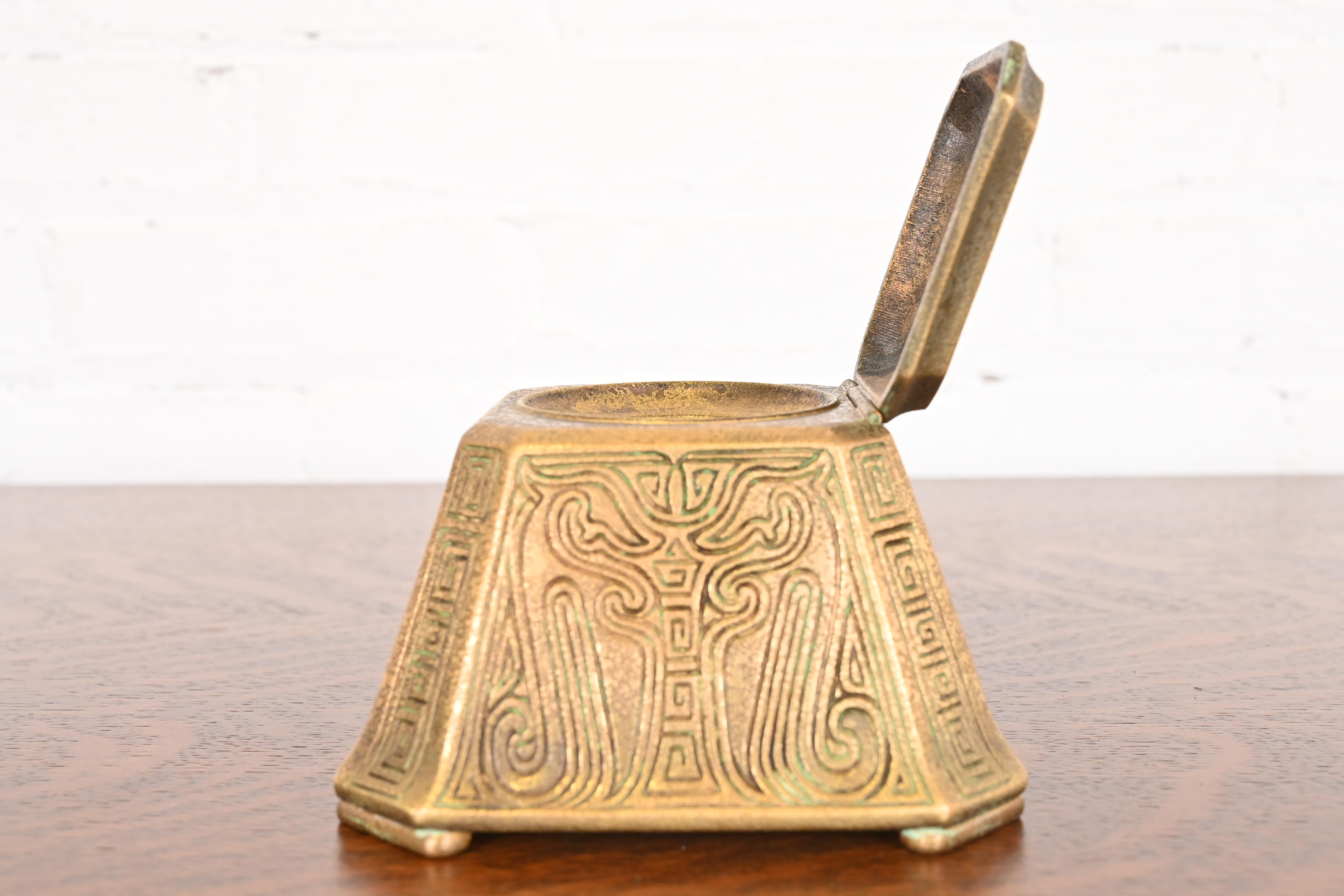 Tiffany Studios New York Chinese Pattern Large Bronze Inkwell, Circa 1910 - Image 6
