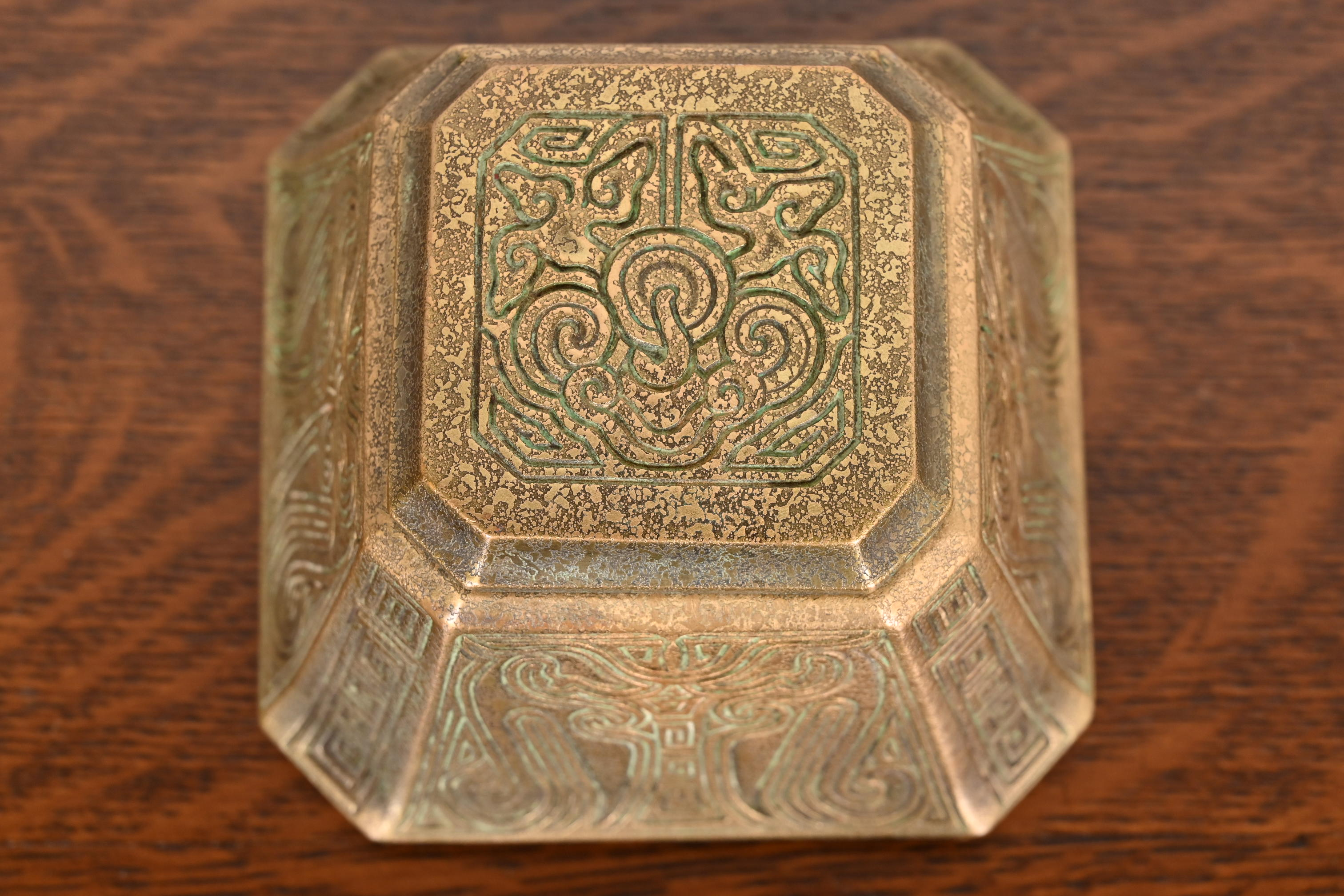 Tiffany Studios New York Chinese Pattern Large Bronze Inkwell, Circa 1910 - Image 7