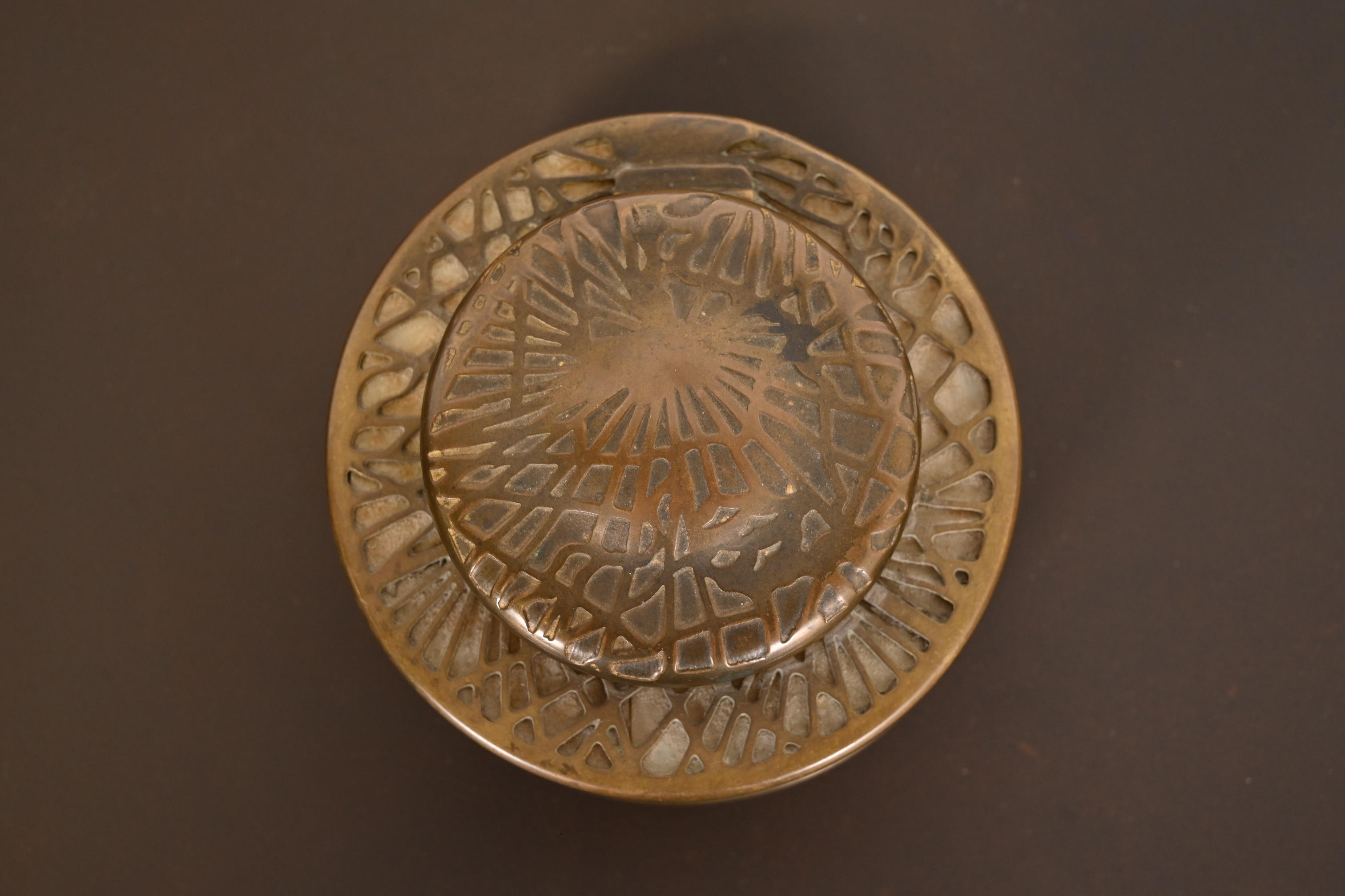 Tiffany Studios New York Pine Needle Bronze Doré and Slag Glass Inkwell - Image 8