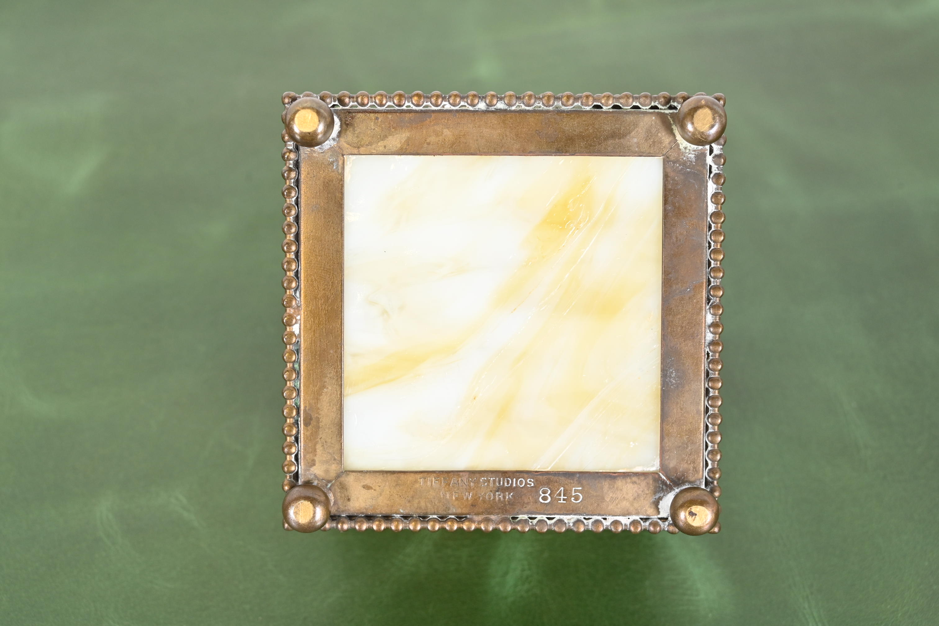 Tiffany Studios New York Pine Needle Bronze Doré and Slag Glass Inkwell - Image 10