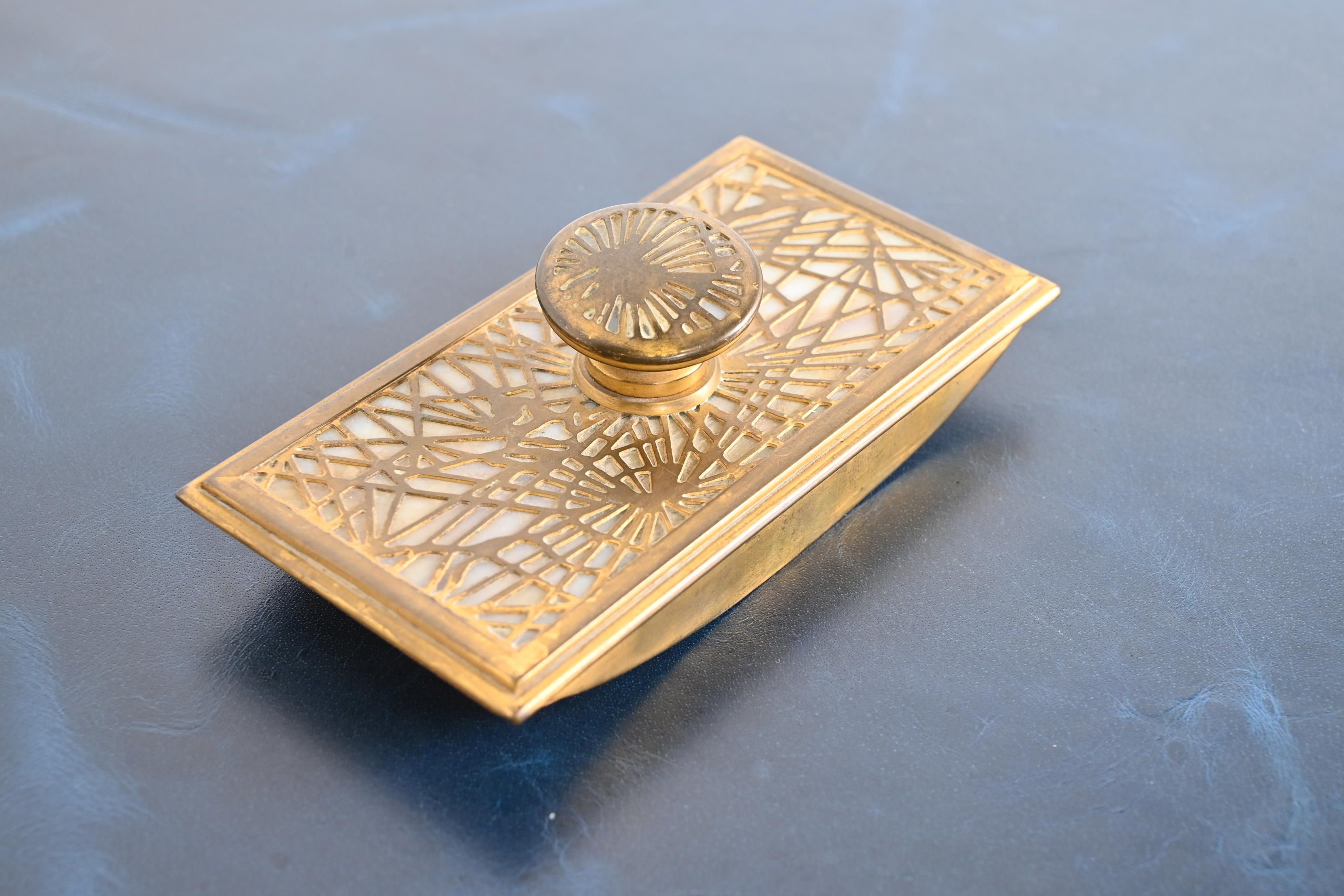 Tiffany Studios New York Pine Needle Pattern Bronze Doré and Slag Glass Rocker Blotter