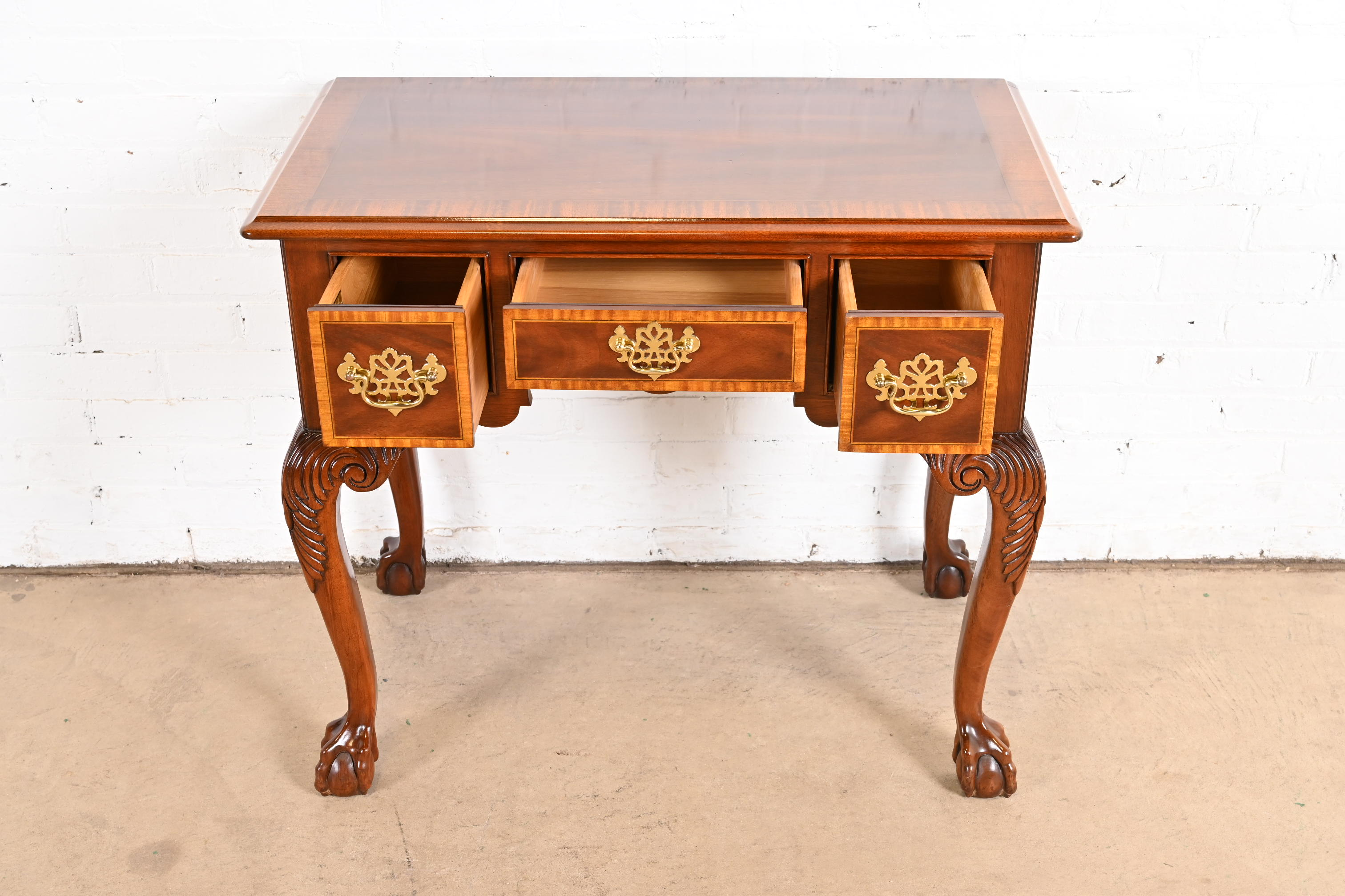 Councill Furniture Chippendale Banded Mahogany Lowboy Dressing Table or Entry Table - Image 5