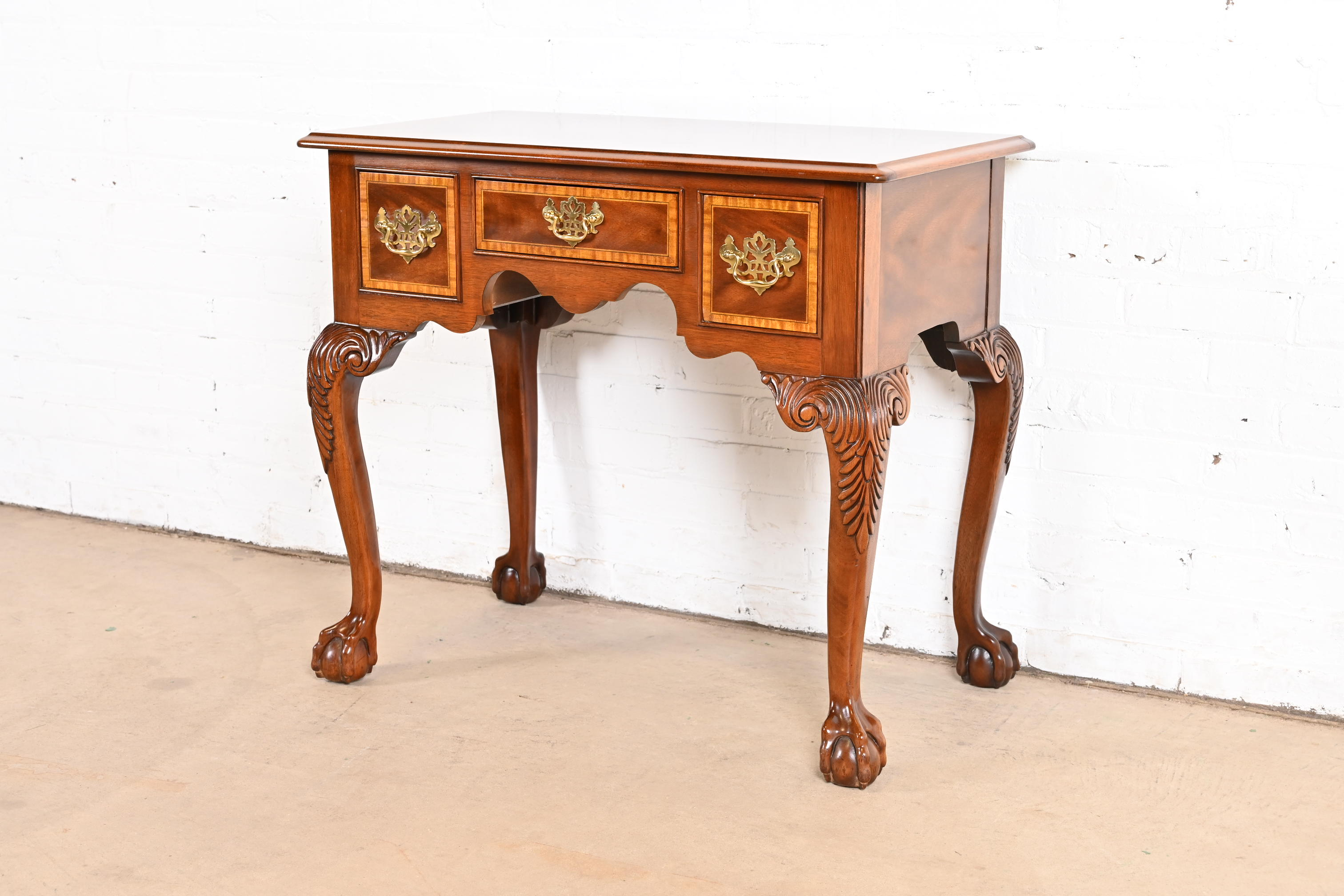 Councill Furniture Chippendale Banded Mahogany Lowboy Dressing Table or Entry Table