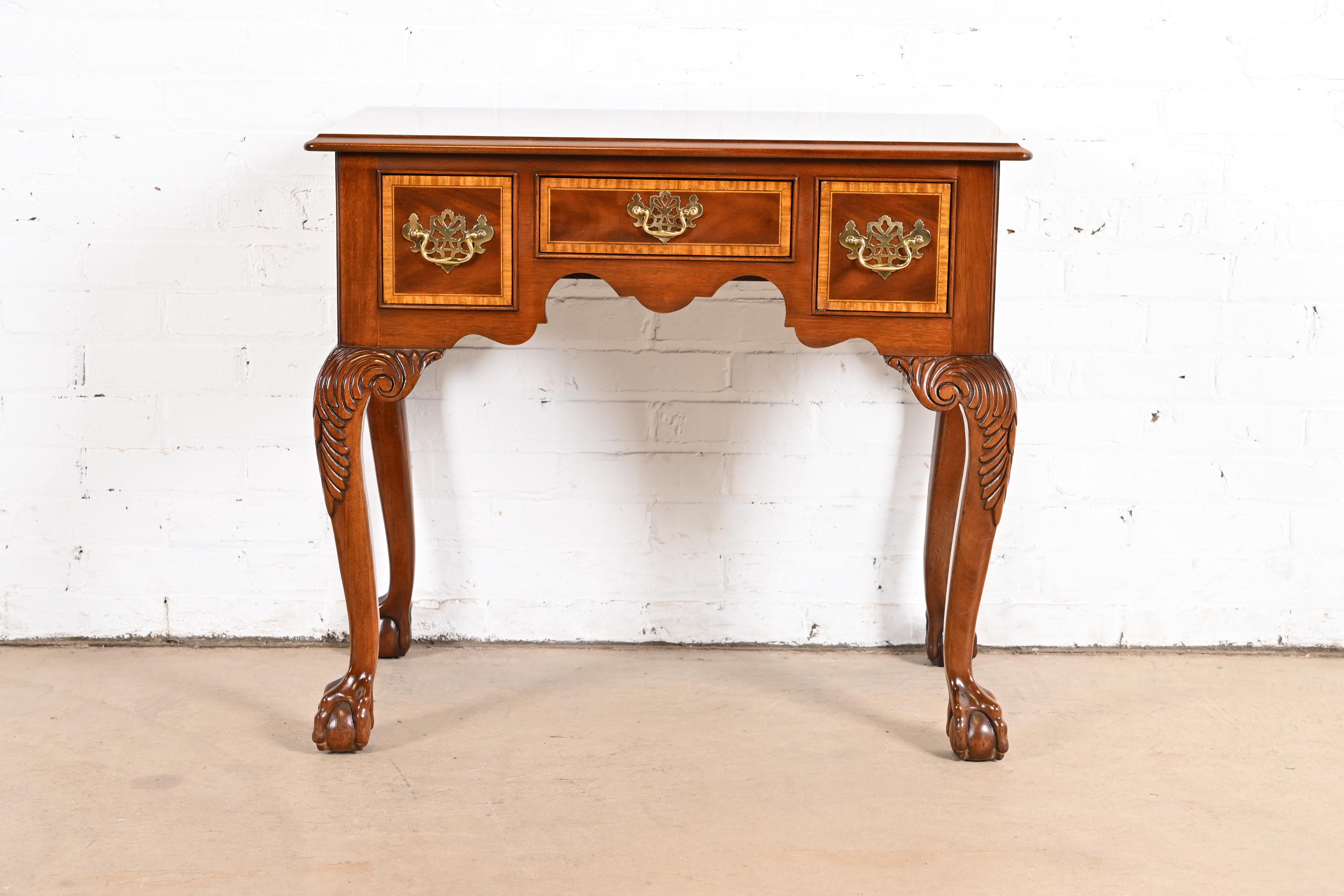 Councill Furniture Chippendale Banded Mahogany Lowboy Dressing Table or Entry Table - Image 2