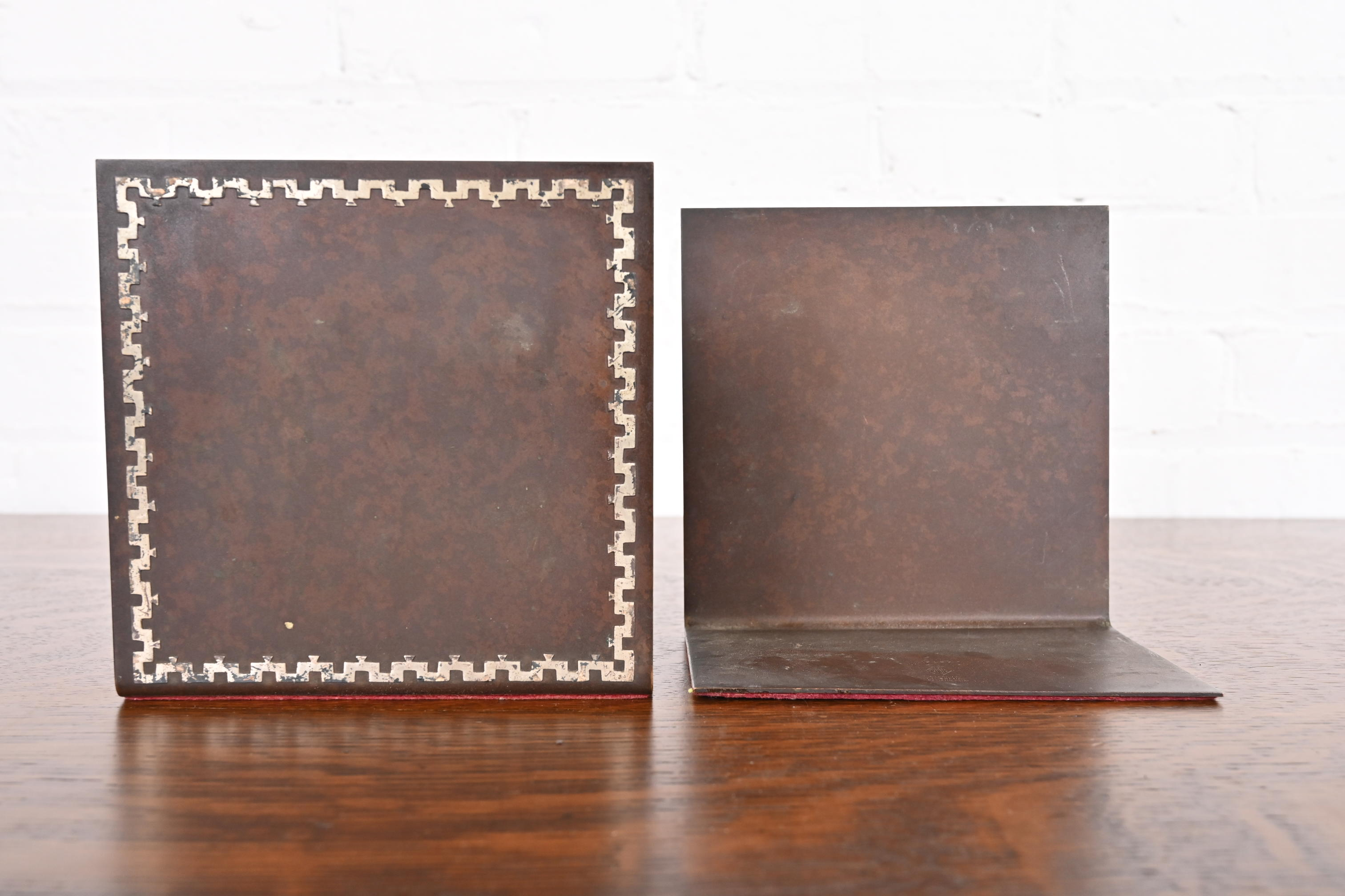 Heintz Arts & Crafts Sterling Silver on Bronze Bookends - Image 5