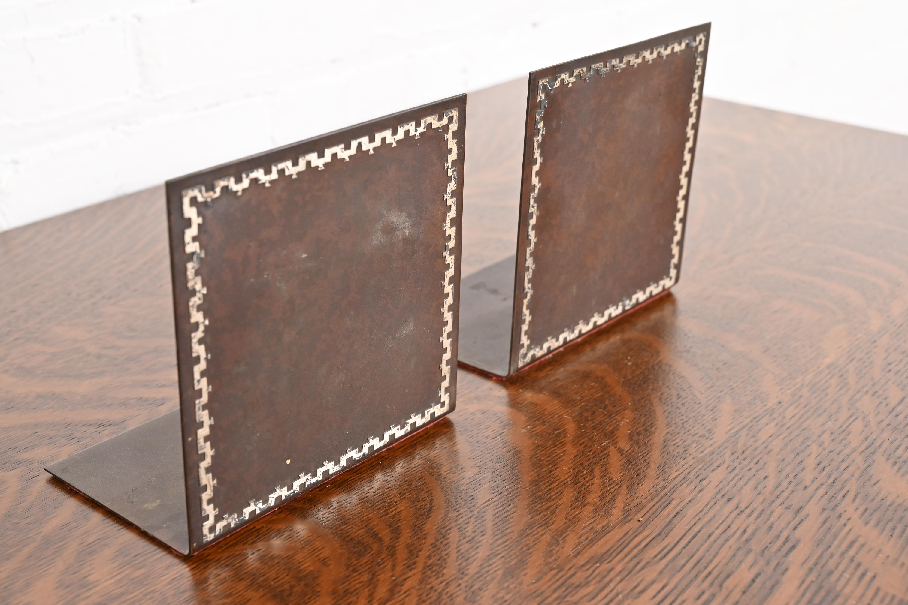 Heintz Arts & Crafts Sterling Silver on Bronze Bookends - Image 4