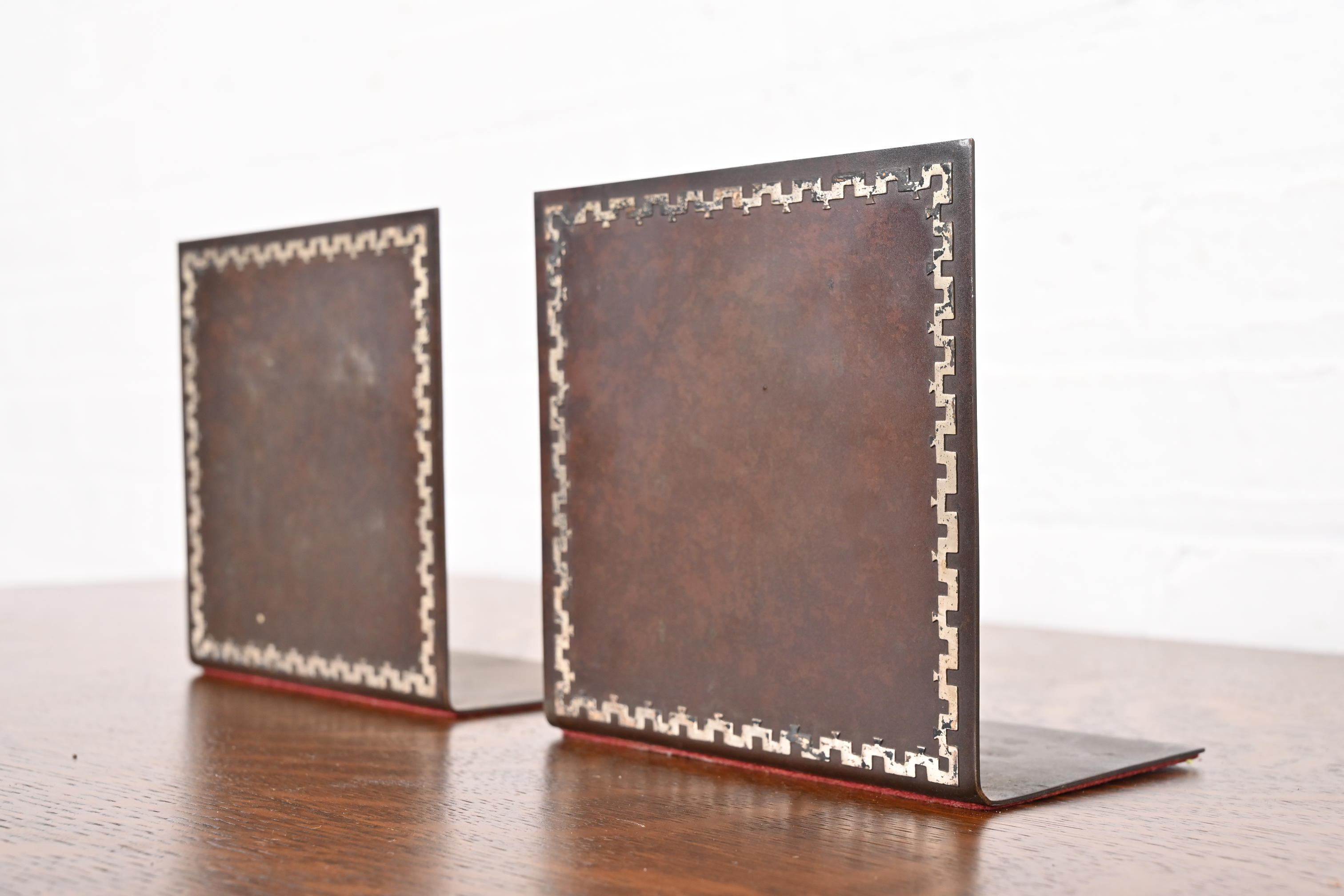 Heintz Arts & Crafts Sterling Silver on Bronze Bookends - Image 3