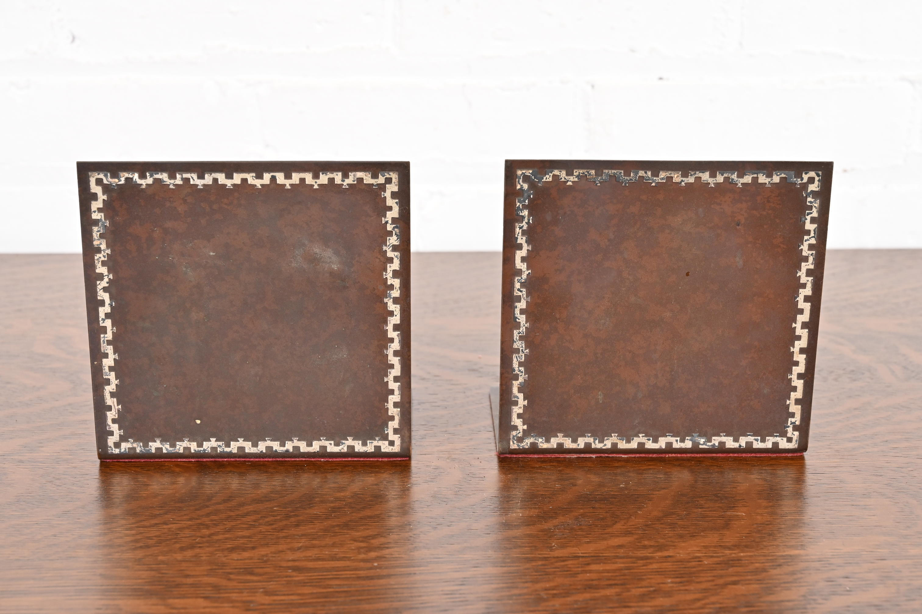 Heintz Arts & Crafts Sterling Silver on Bronze Bookends - Image 2