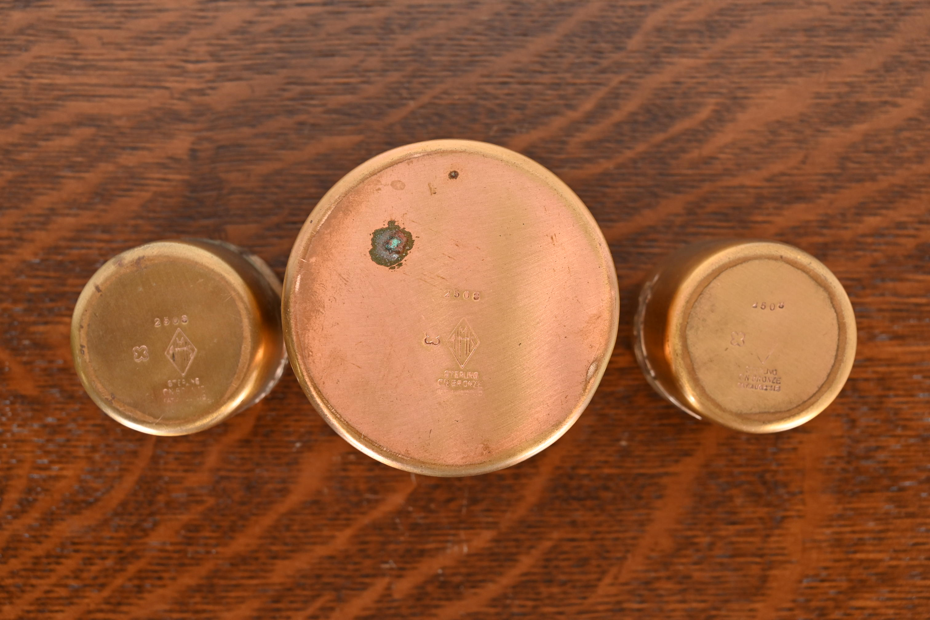 Heintz Arts & Crafts Sterling Silver on Bronze Tumblers, Set of Three - Image 7